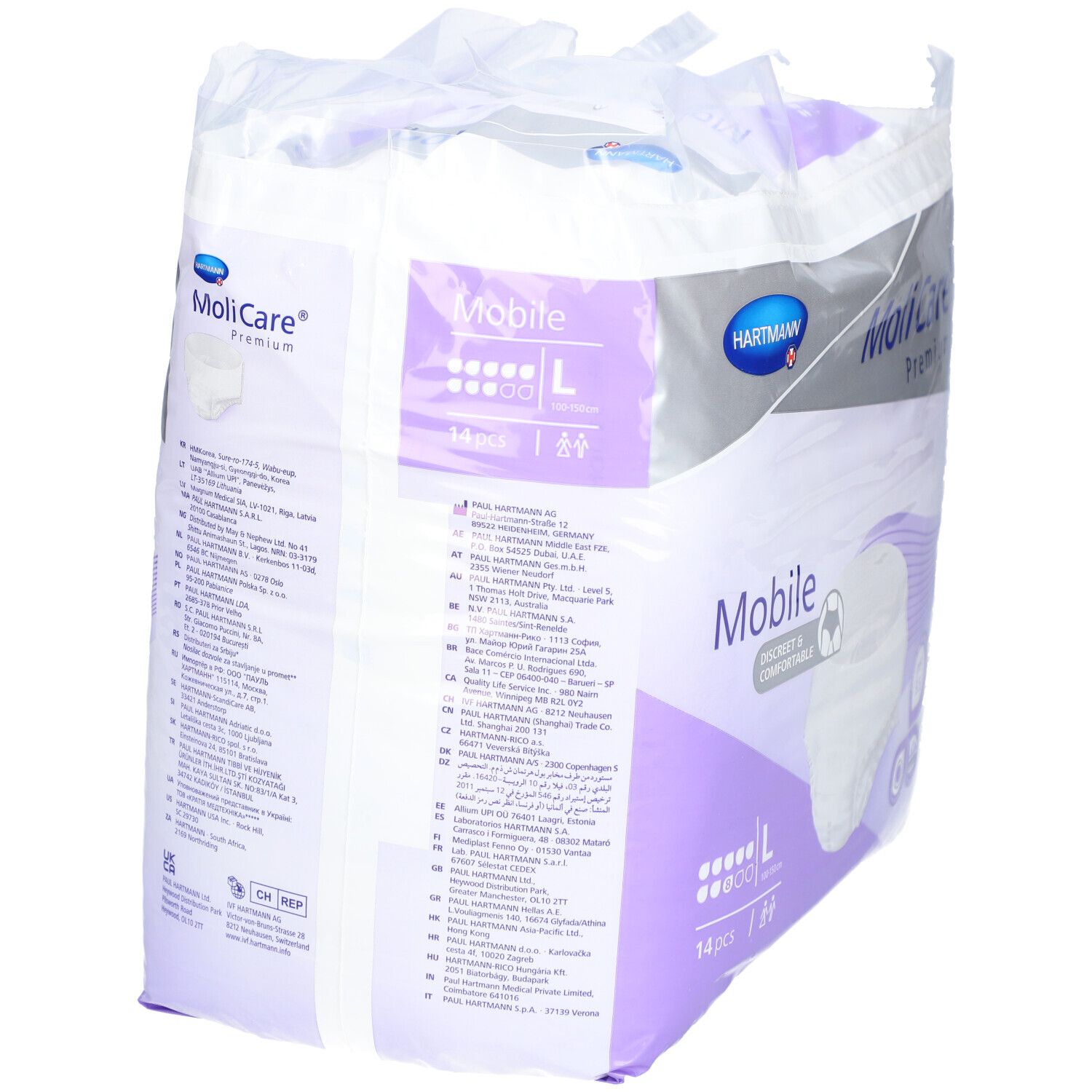 MoliCare Premium Mobile 8 Tropfen Gr. L ist eine Einweghose, bei der Einlage und Höschen in einem Produkt vereint sind