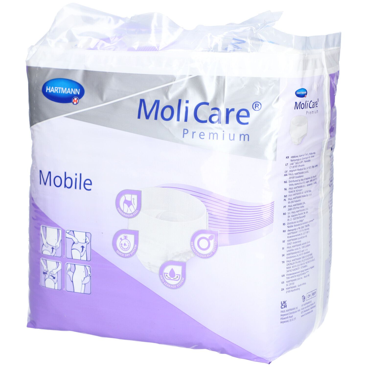 MoliCare Premium Mobile 8 Tropfen Gr. L ist eine Einweghose, bei der Einlage und Höschen in einem Produkt vereint sind