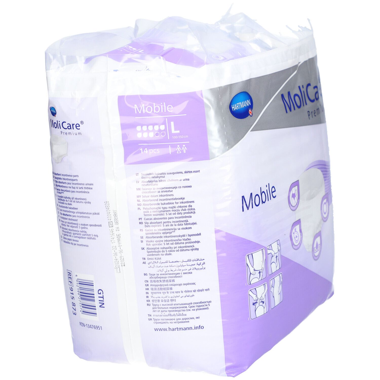 MoliCare Premium Mobile 8 Tropfen Gr. L ist eine Einweghose, bei der Einlage und Höschen in einem Produkt vereint sind