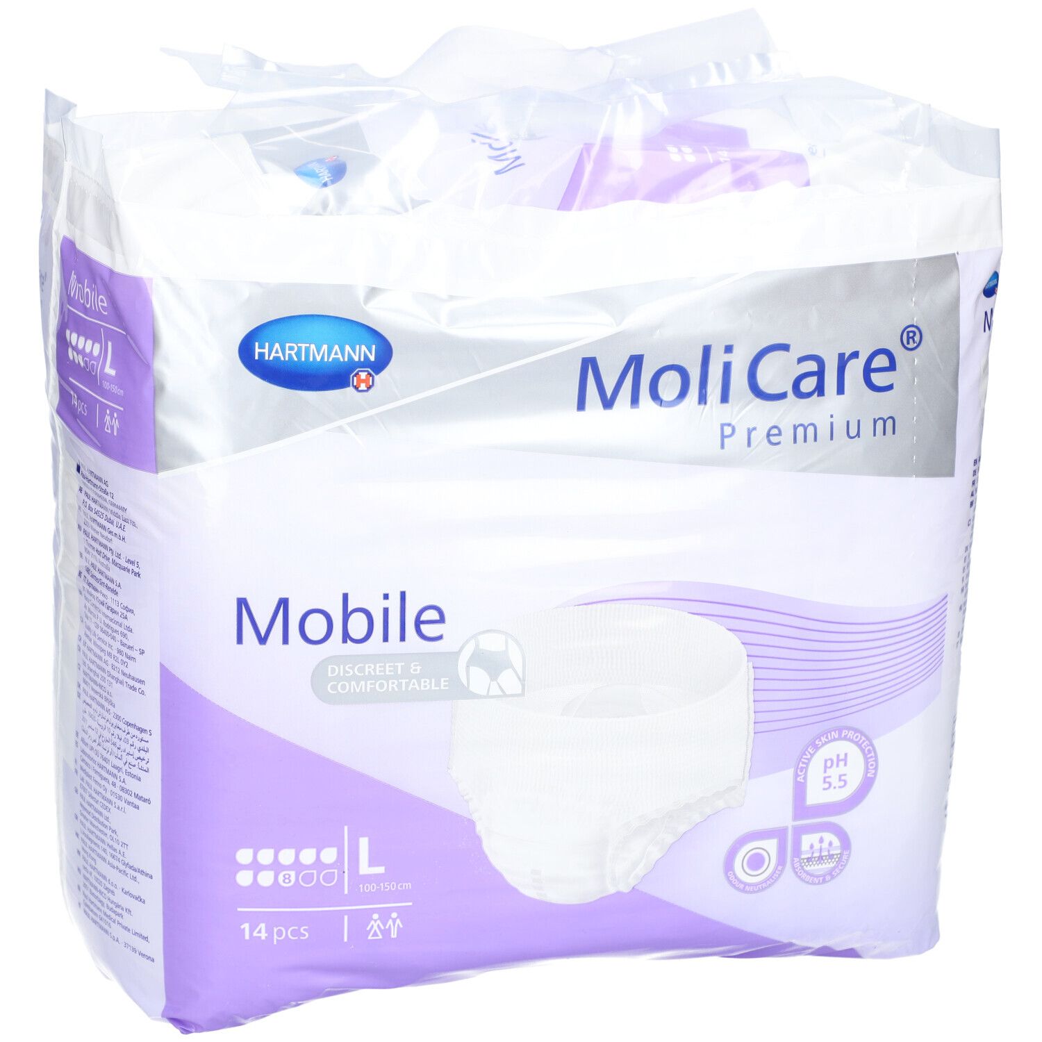 MoliCare Premium Mobile 8 Tropfen Gr. L ist eine Einweghose, bei der Einlage und Höschen in einem Produkt vereint sind