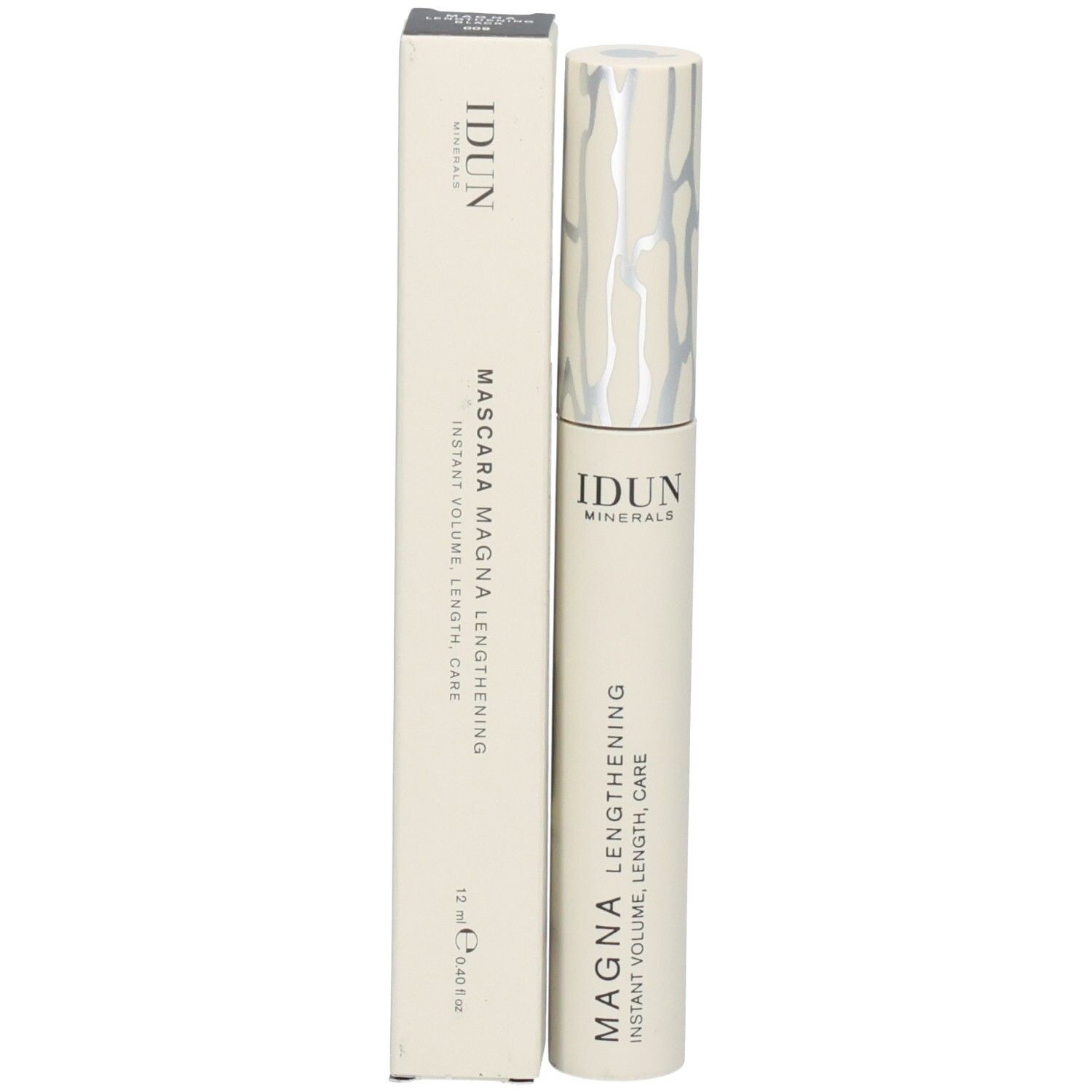IDUN Minerals MAGNA Lengthening Mascara in heller Verpackung mit silbernem Deckel.