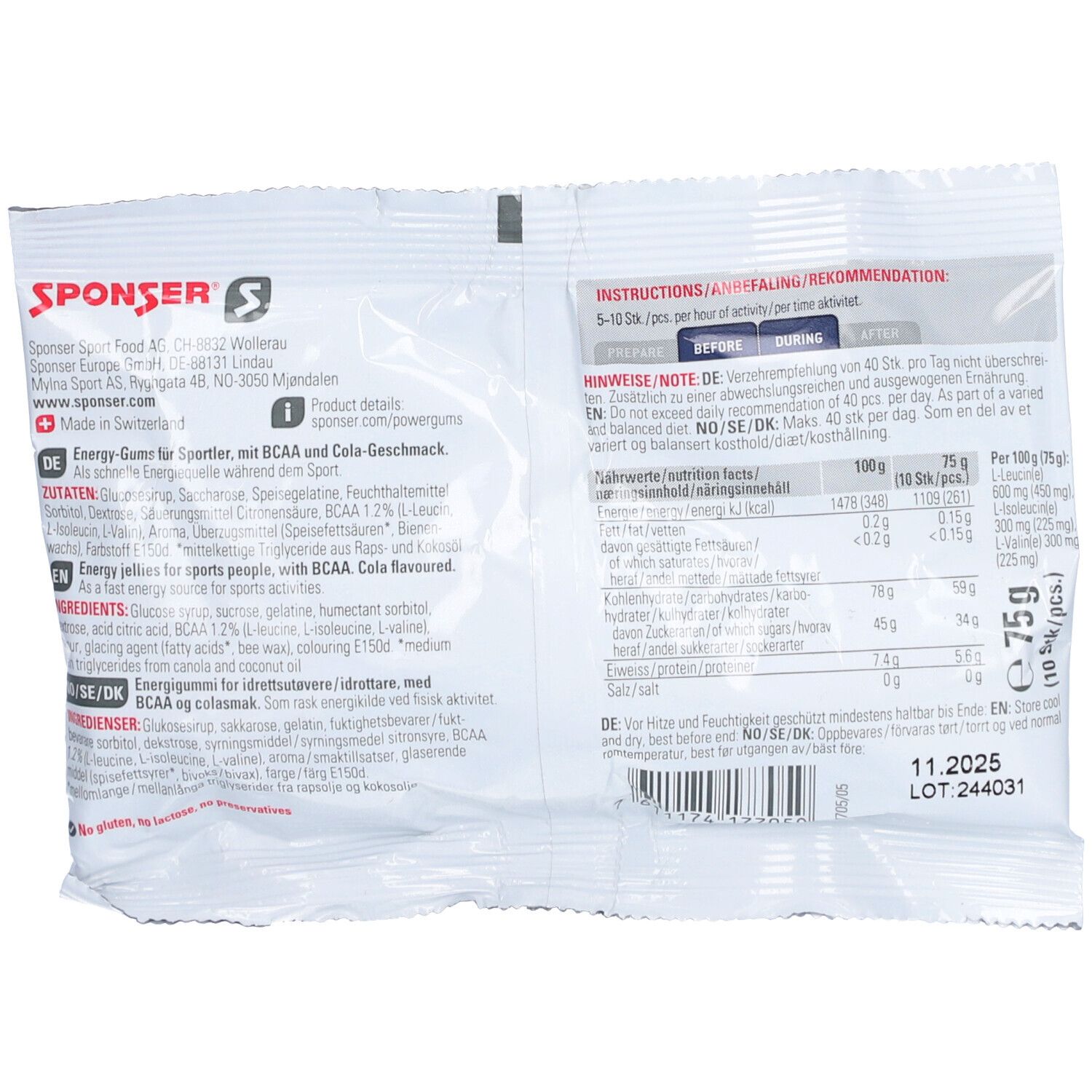 Sponser Power Gums goût cola avec BCAA