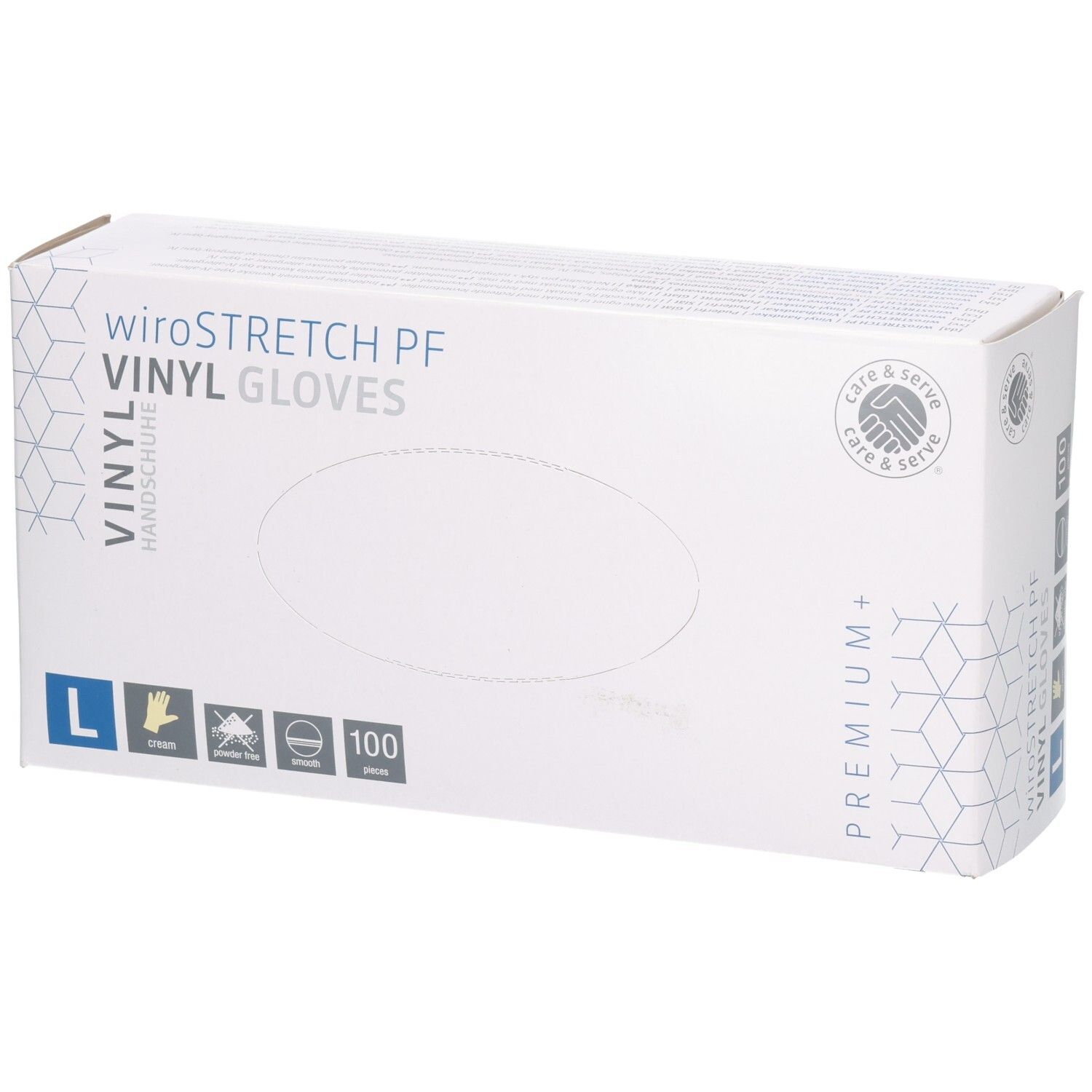 Verpackung Vinyl-Handschuhe, Größe L, puderfrei, 100 Stück.