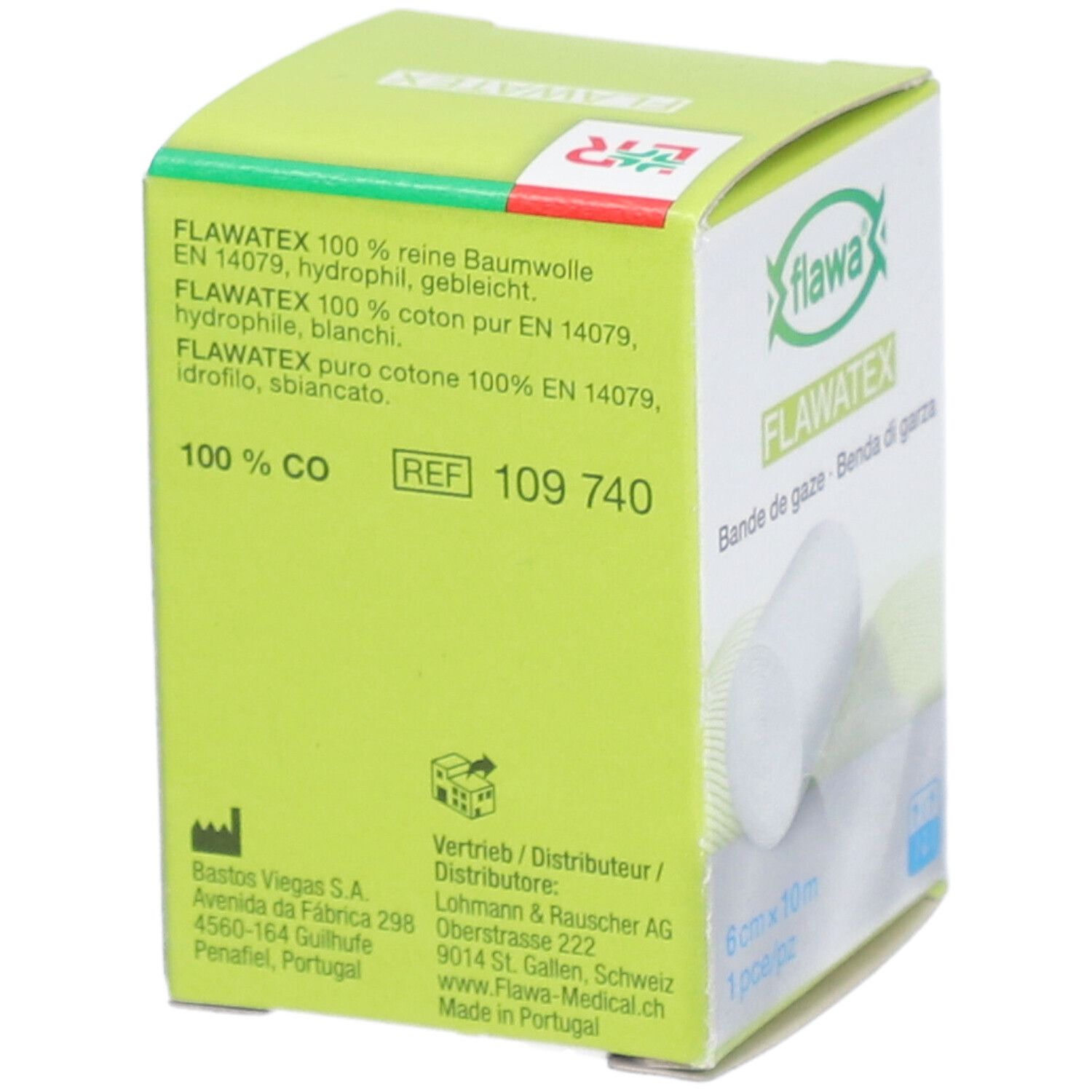 Flawa Bande de gaze lisières tissées 6cmx10m