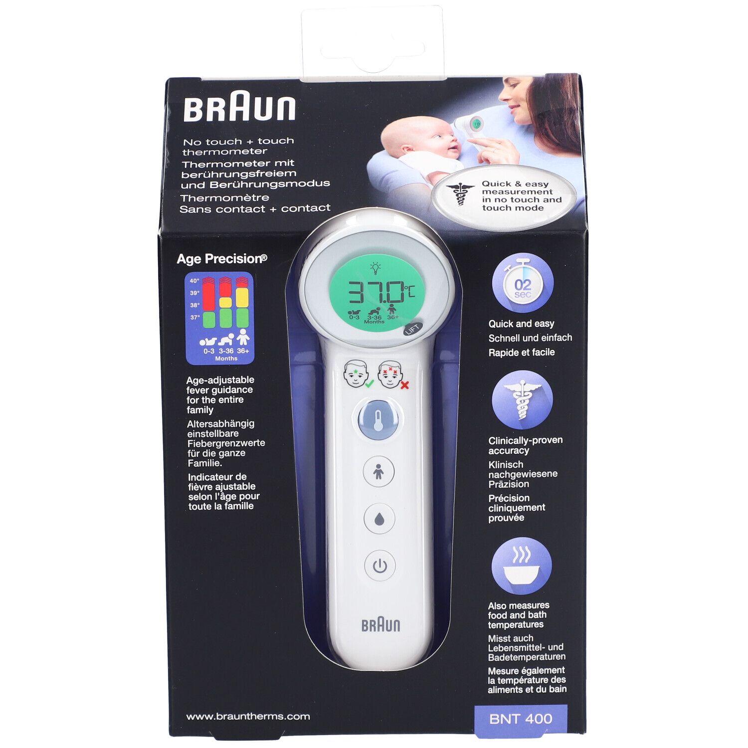 Braun Kontaktloses + Kontakt-Stirnthermometer mit Age Précision® BNT 400