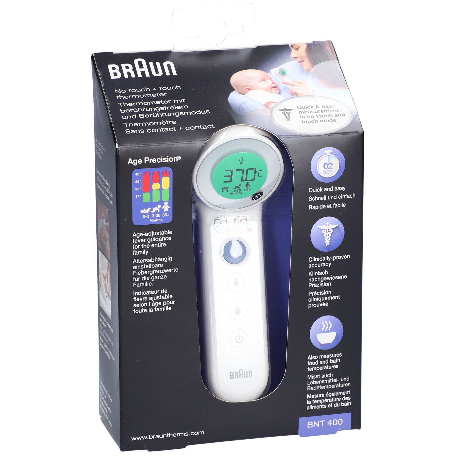 Braun Kontaktloses + Kontakt-Stirnthermometer mit Age Précision® BNT 400