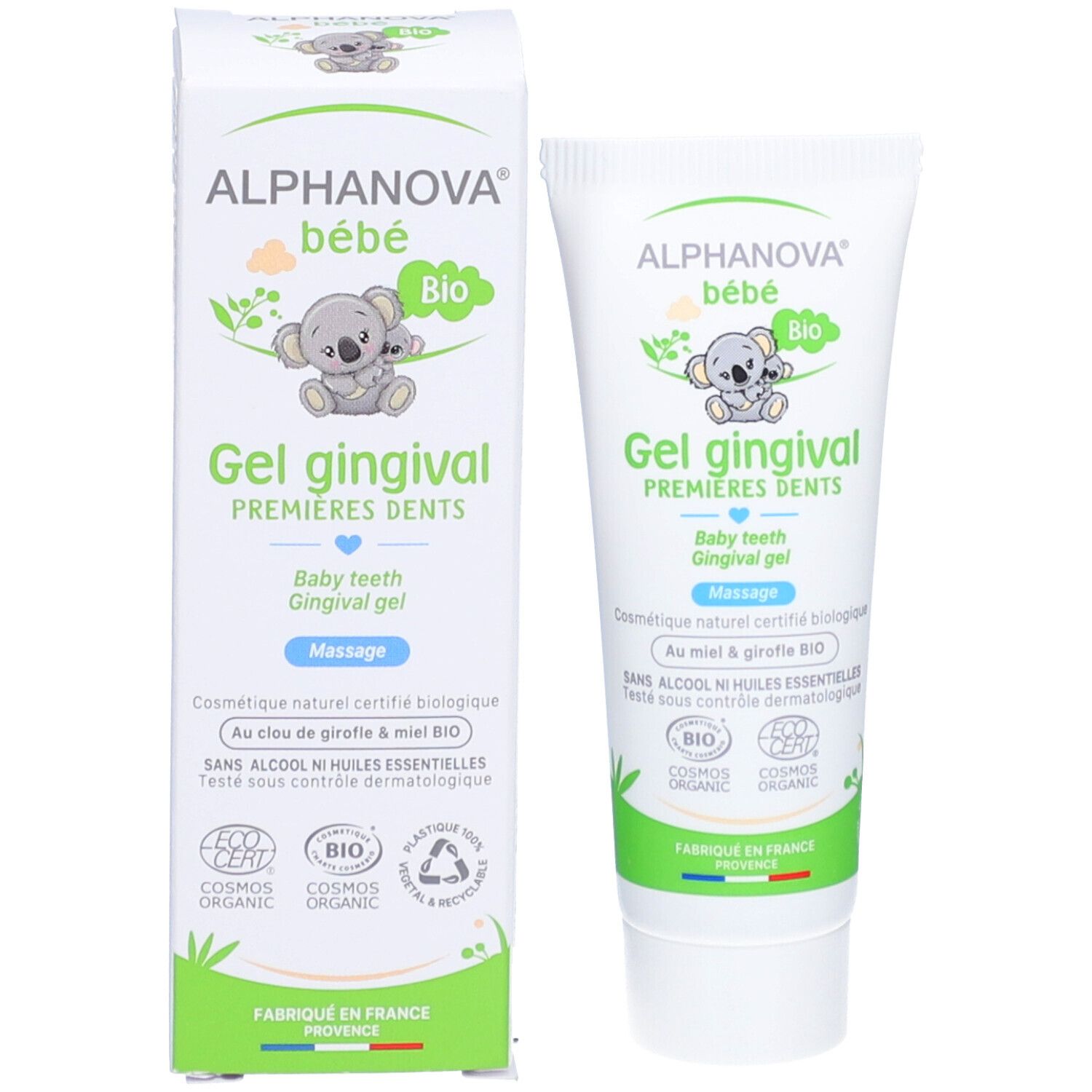 Produktverpackung und Tube. Verpackung: Weiß mit grünem Aufdruck. Tube: Weiß mit grünem Aufdruck. Enthält Gel gingival.