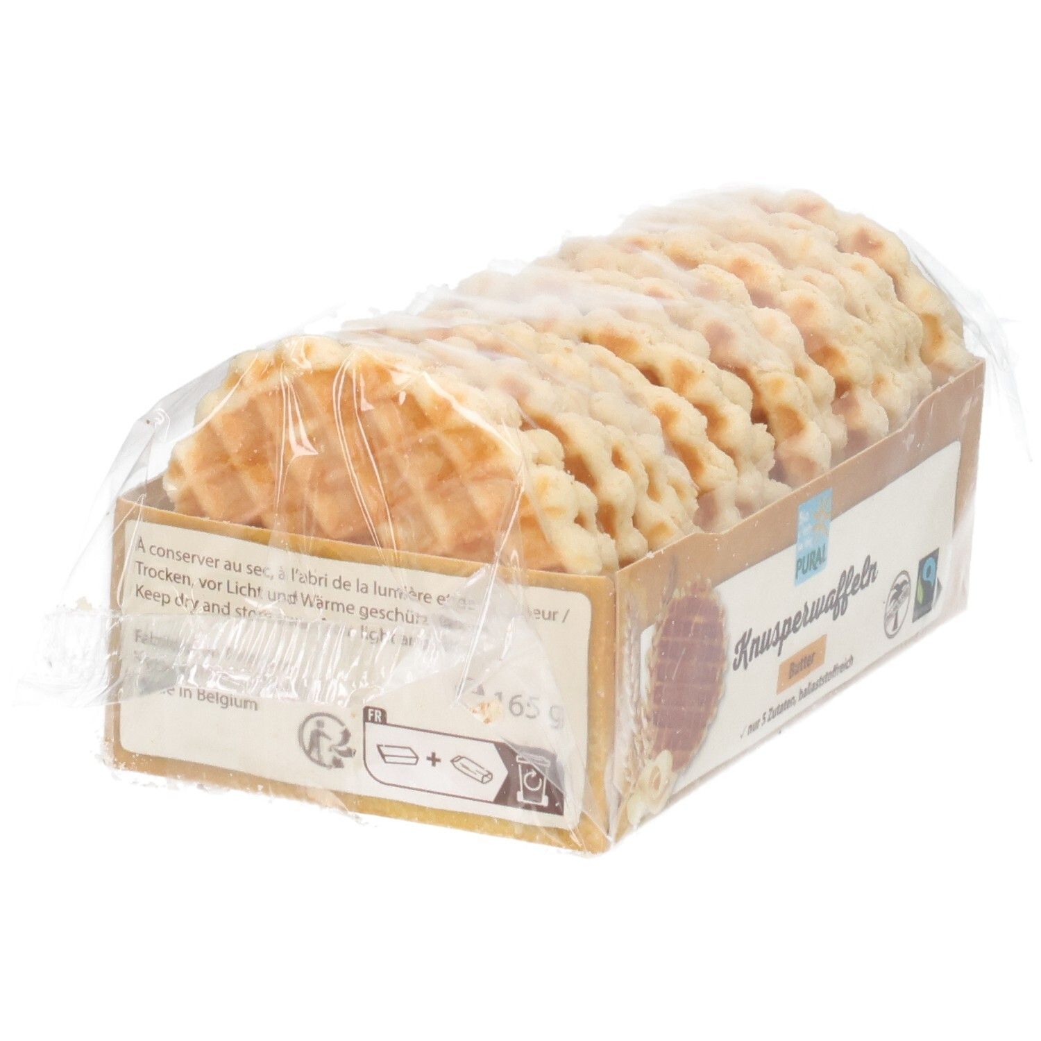 Pural Knusperwaffeln mit Butter, Rückseite der Packung mit Nährwertangaben.
