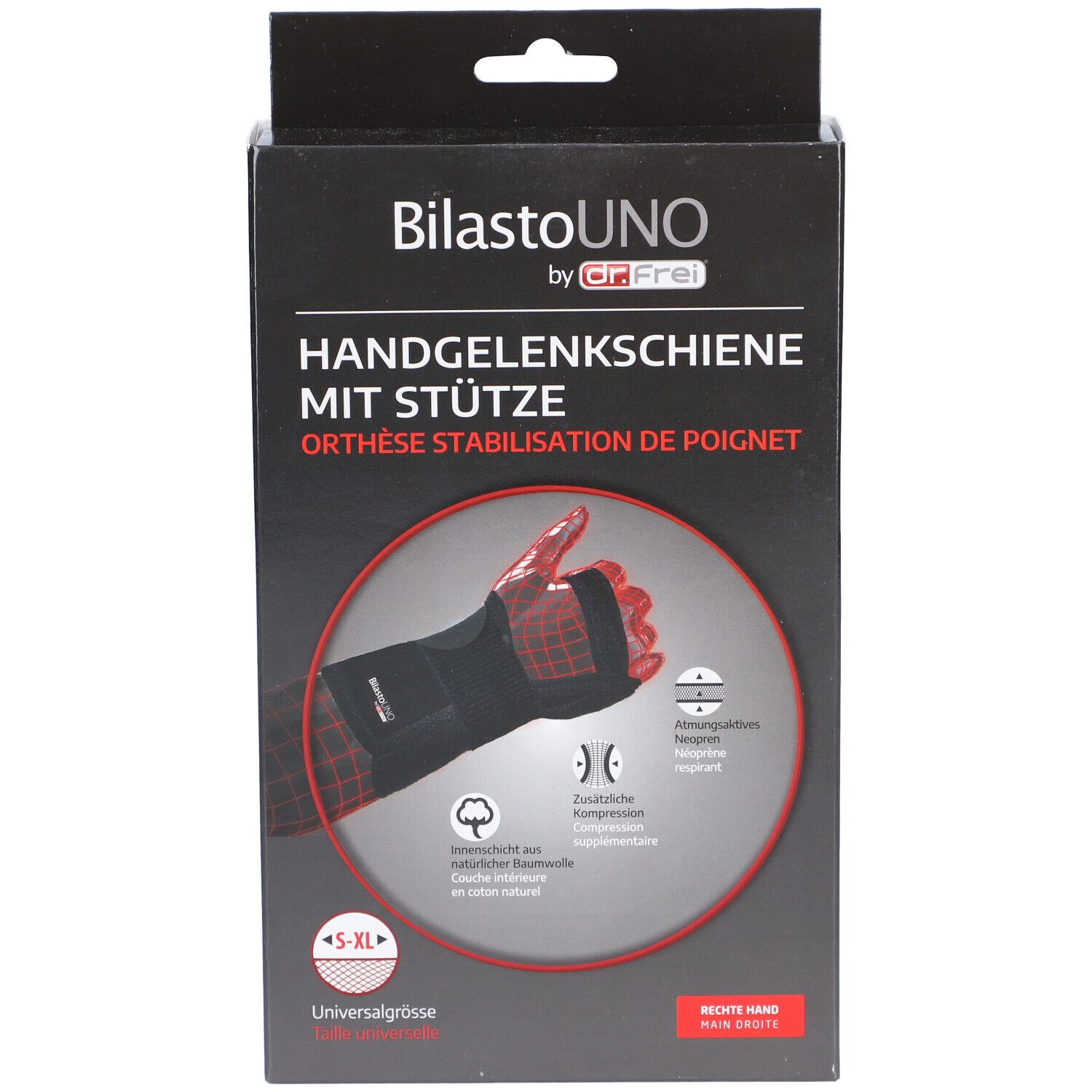 BILASTO Uno Handgelenkschiene S-XL re Stütze Velc