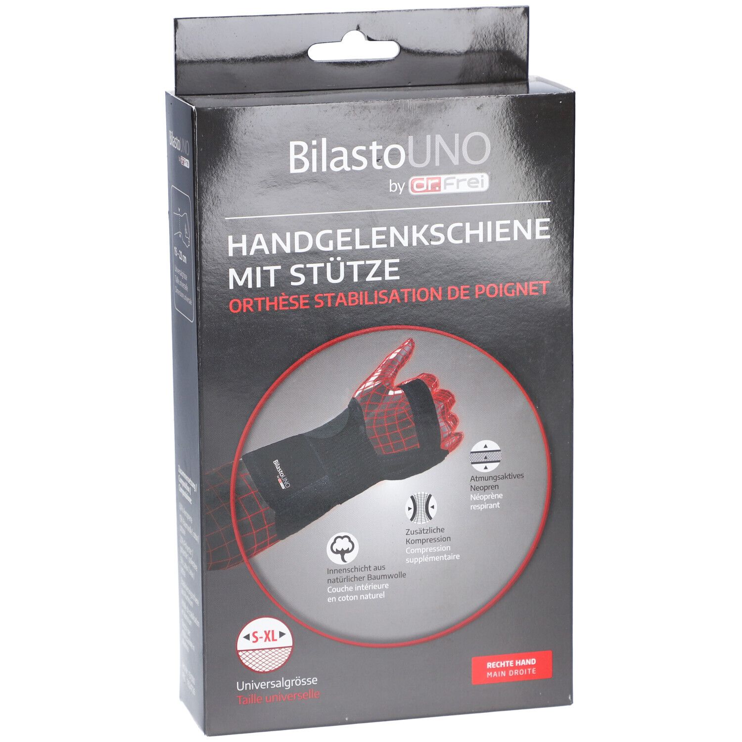 BILASTO Uno Handgelenkschiene S-XL re Stütze Velc