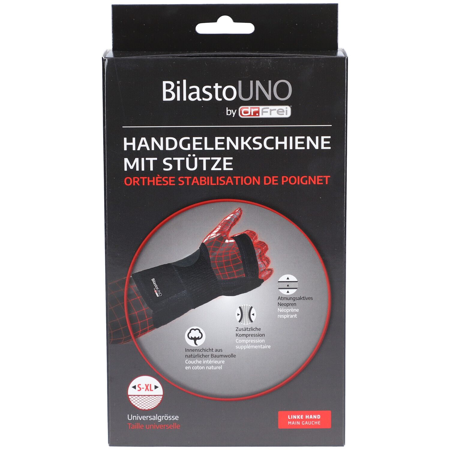 BILASTO Uno Handgelenkschiene S-XL li Stütze Velc