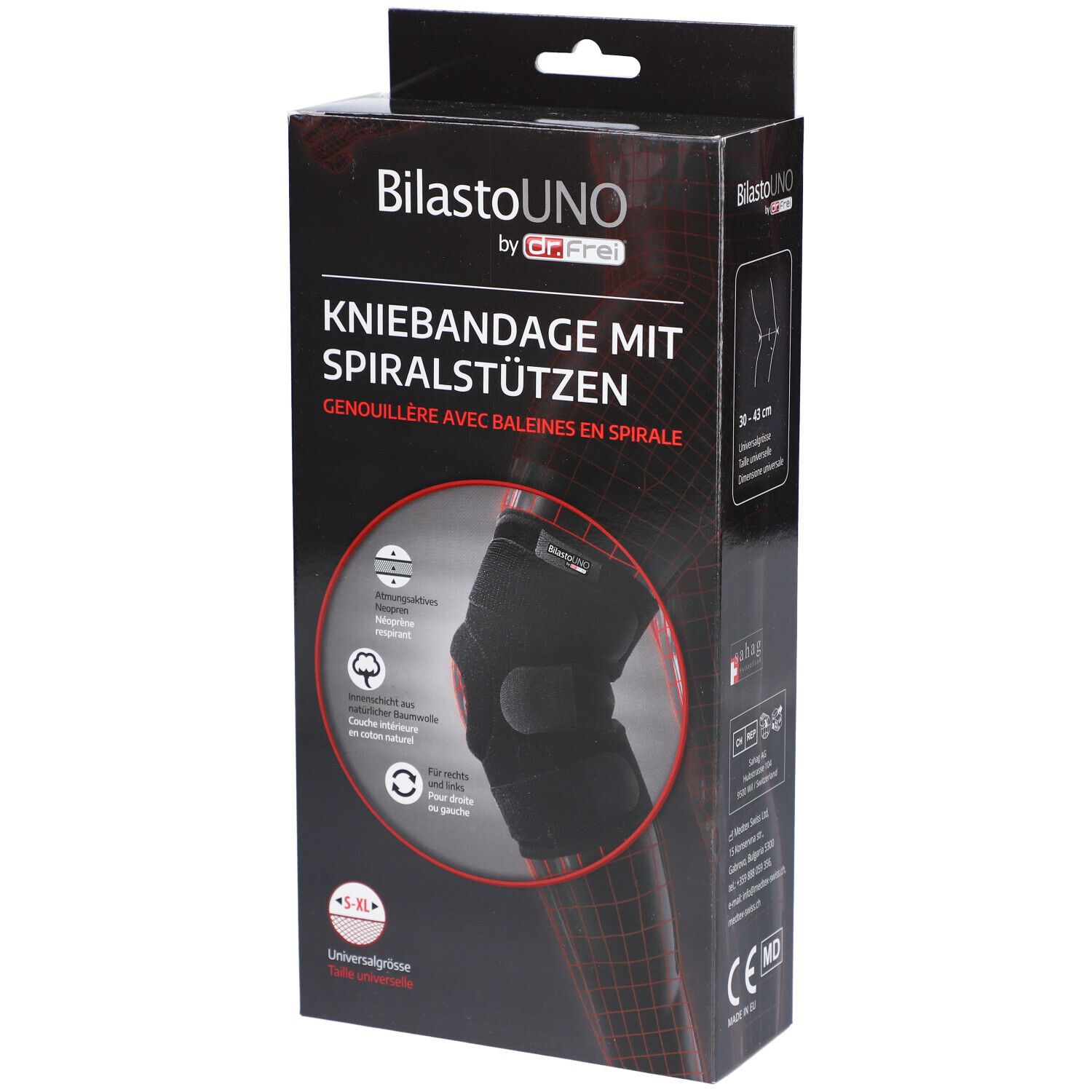 BILASTO Uno Kniebandage S-XL Spiralstützen Velcro