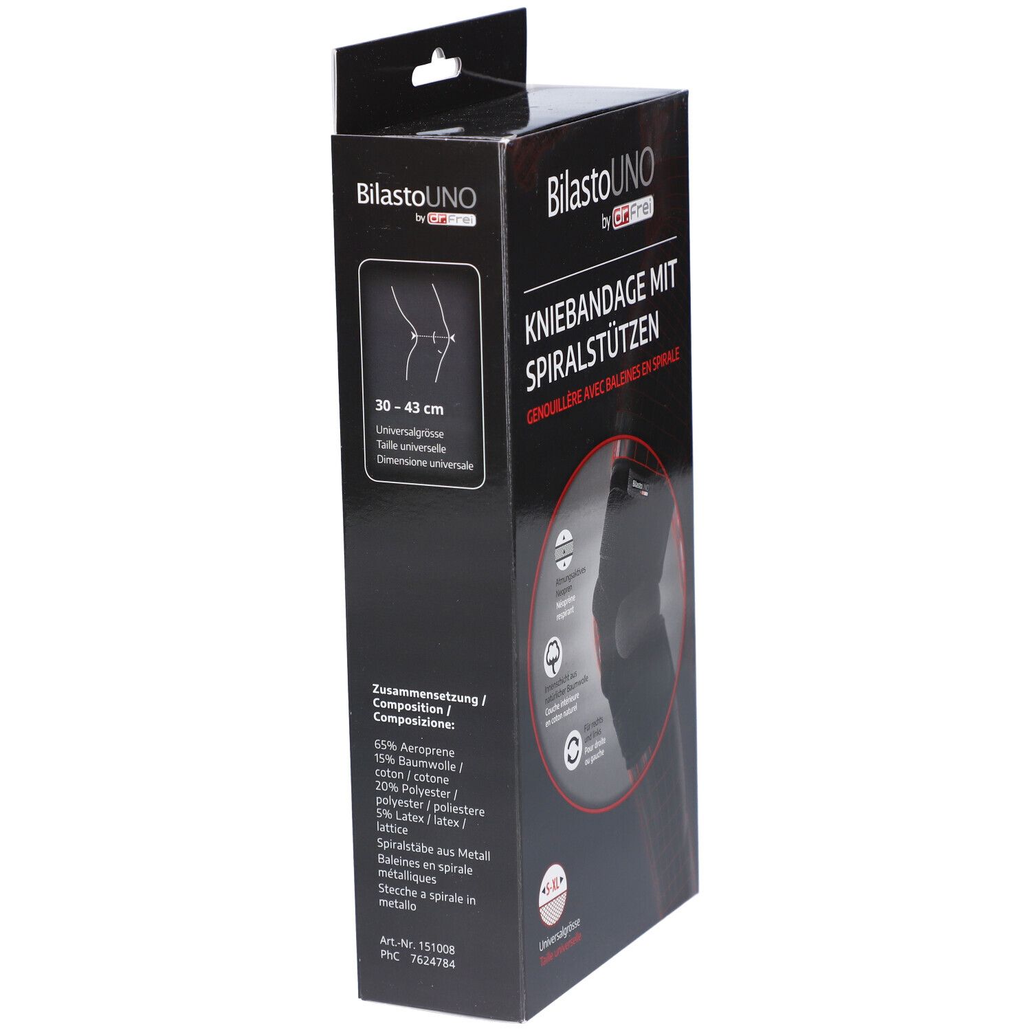 BILASTO Uno Kniebandage S-XL Spiralstützen Velcro