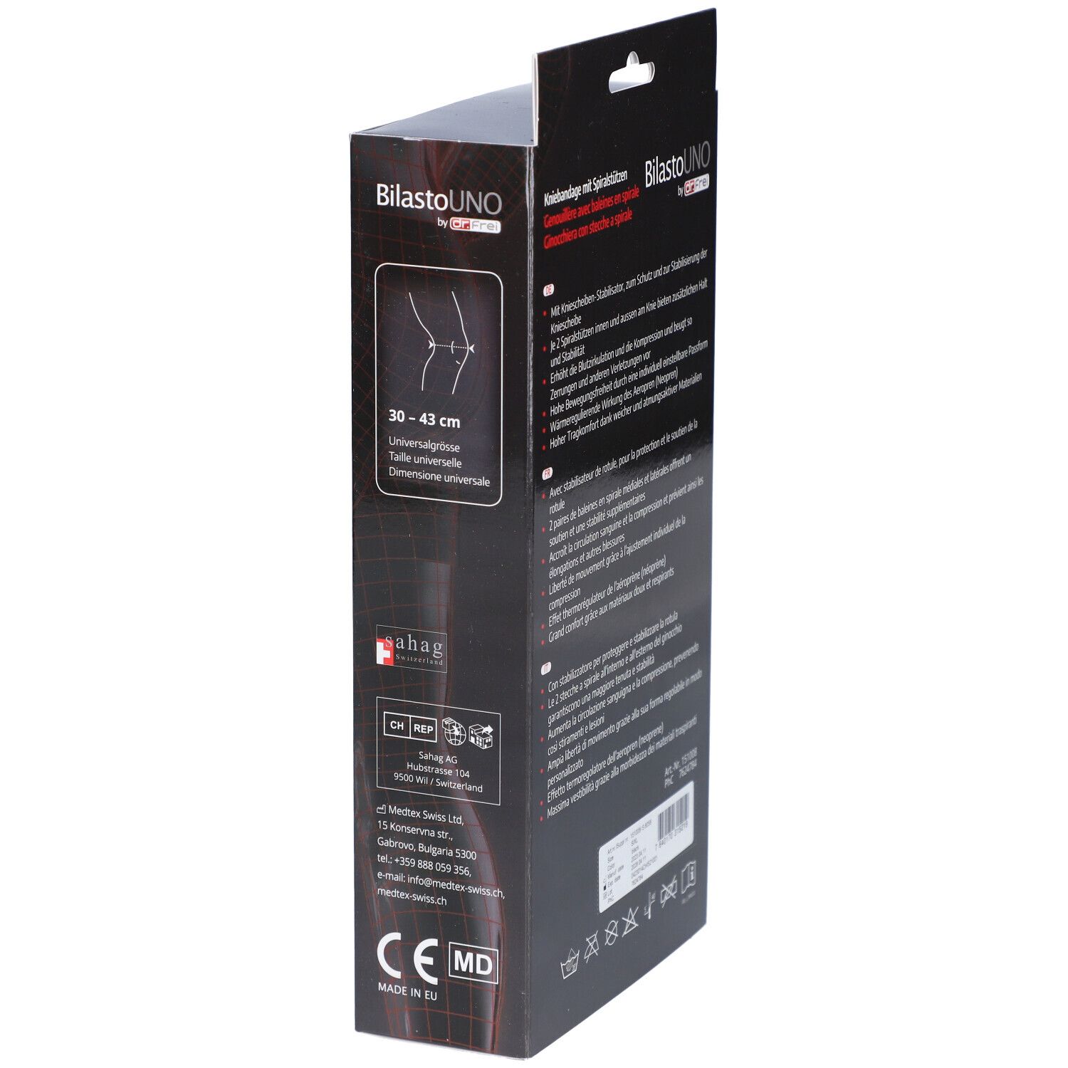 BILASTO Uno Kniebandage S-XL Spiralstützen Velcro