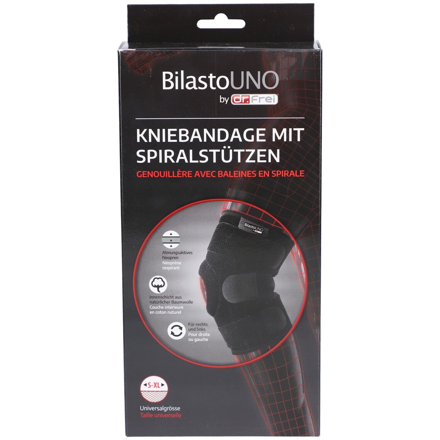 BILASTO Uno Kniebandage S-XL Spiralstützen Velcro