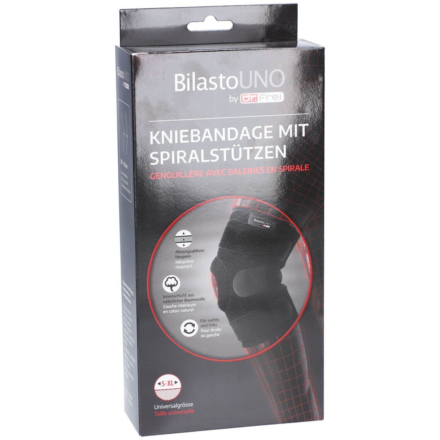 BILASTO Uno Kniebandage S-XL Spiralstützen Velcro