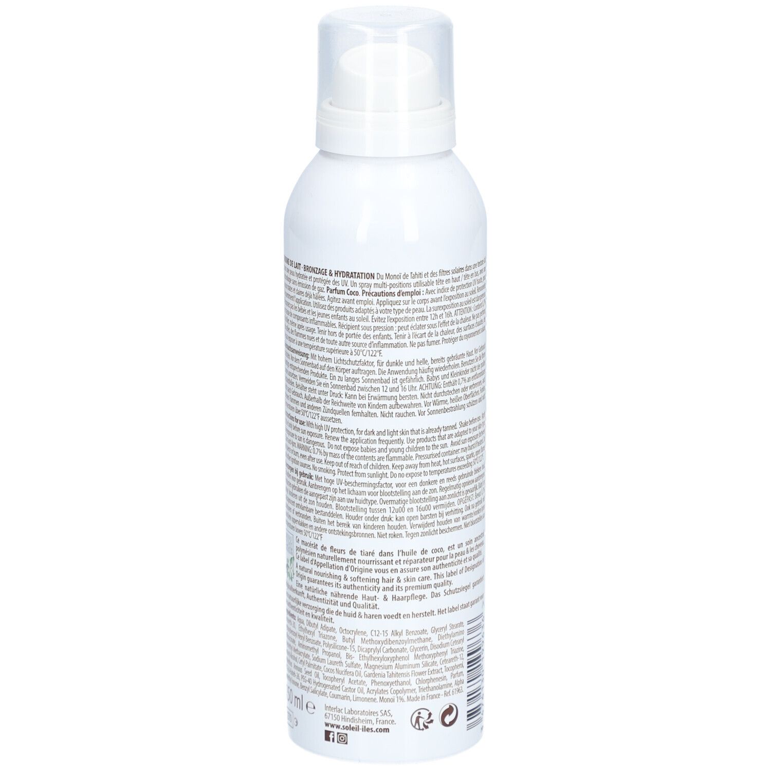 SOLEIL DES ÎLES Brume de lait hydratation SPF30 parfum coco