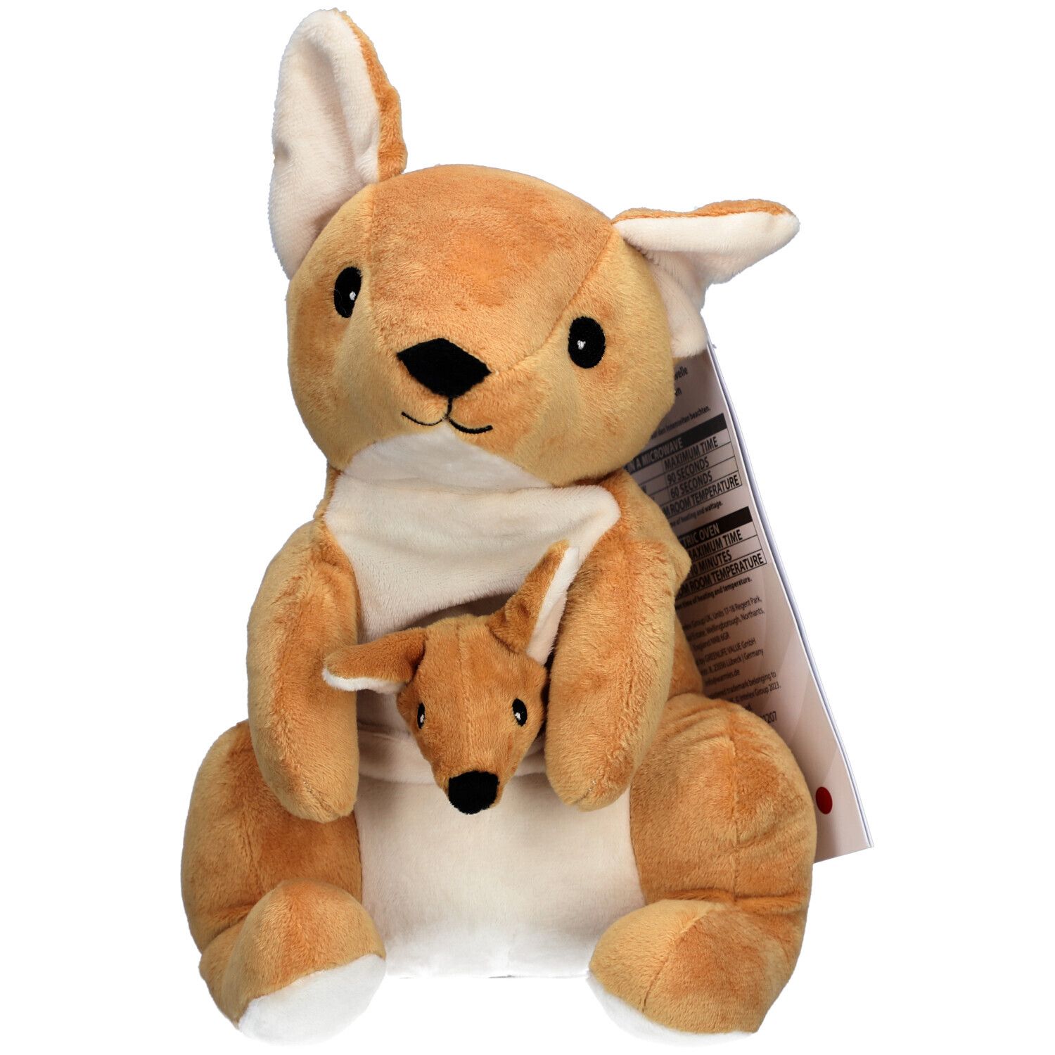Kuscheliges Känguru-Plüschtier mit Baby. Beige-braune Farbe. Mit Etikett.