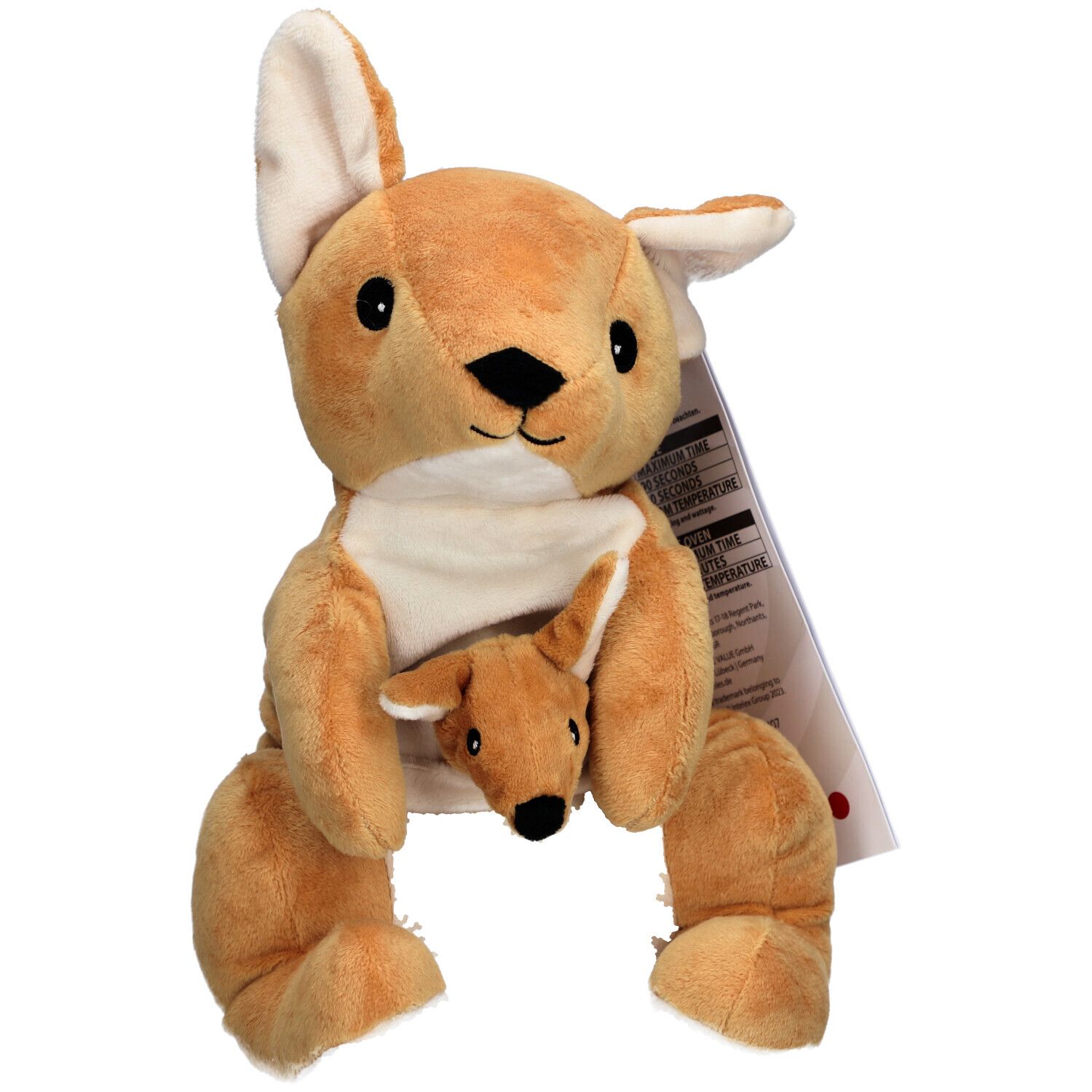 Känguru-Plüschtier mit Baby. Beige-braune Farbe. Mit Etikett.