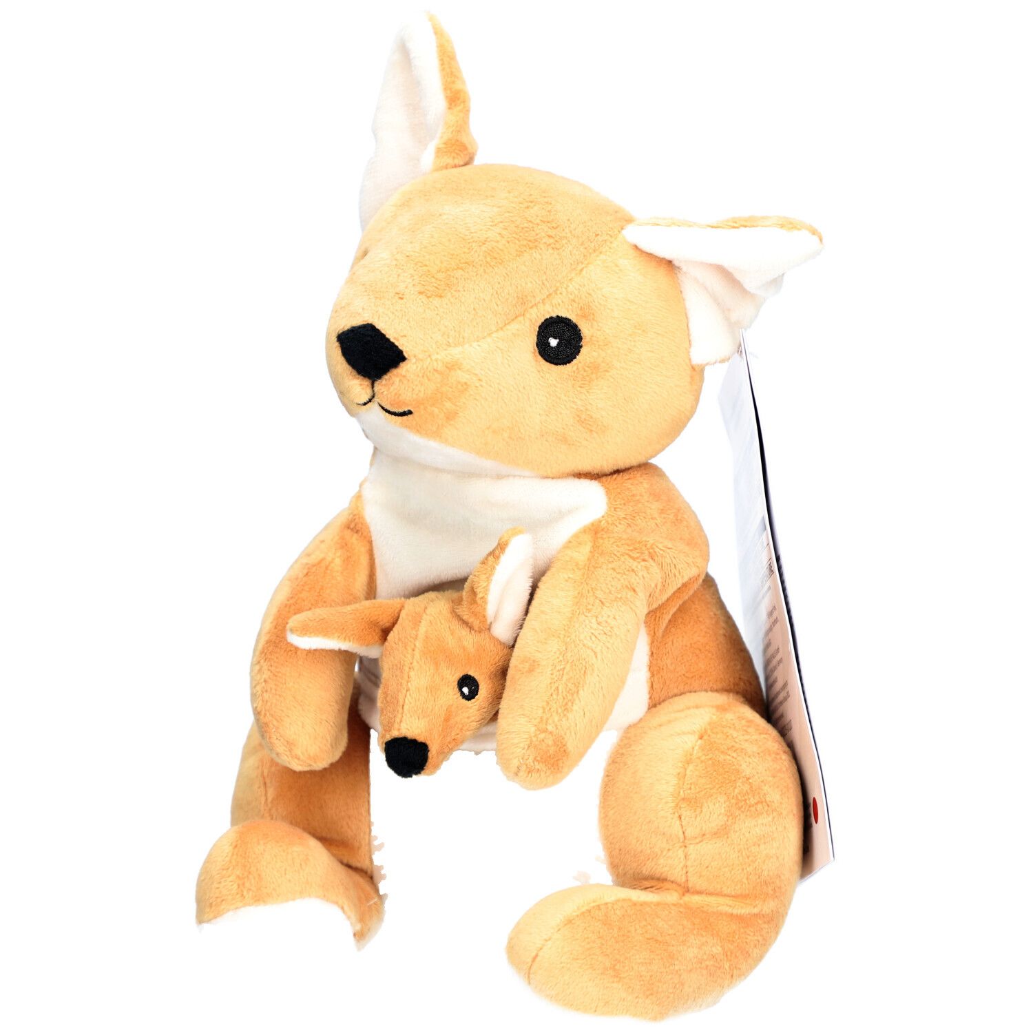 Känguru-Plüschtier mit Baby. Beige-braune Farbe. Mit Etikett.