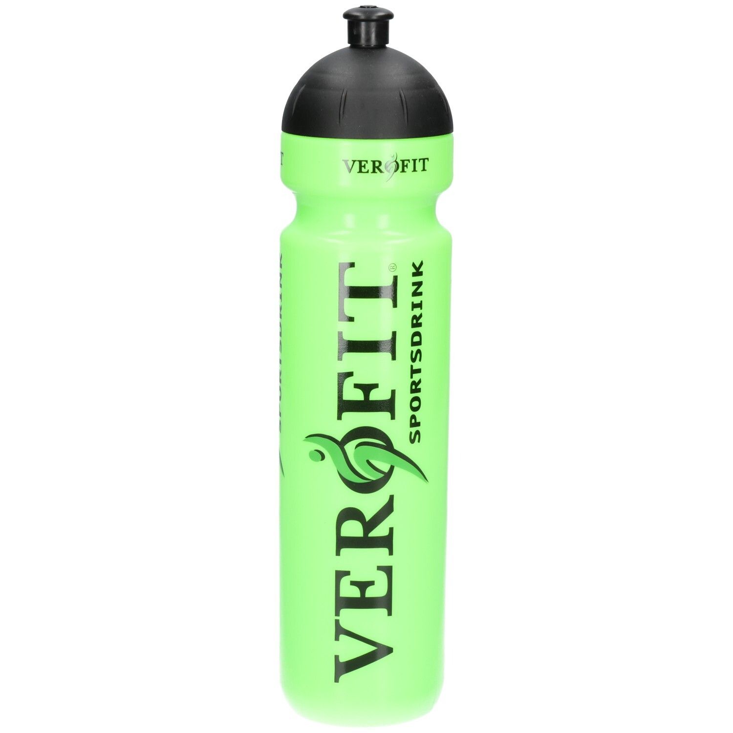Bouteille de sport vert vif avec bouchon noir et inscription 'VEROFIT SPORTSDRINK'.
