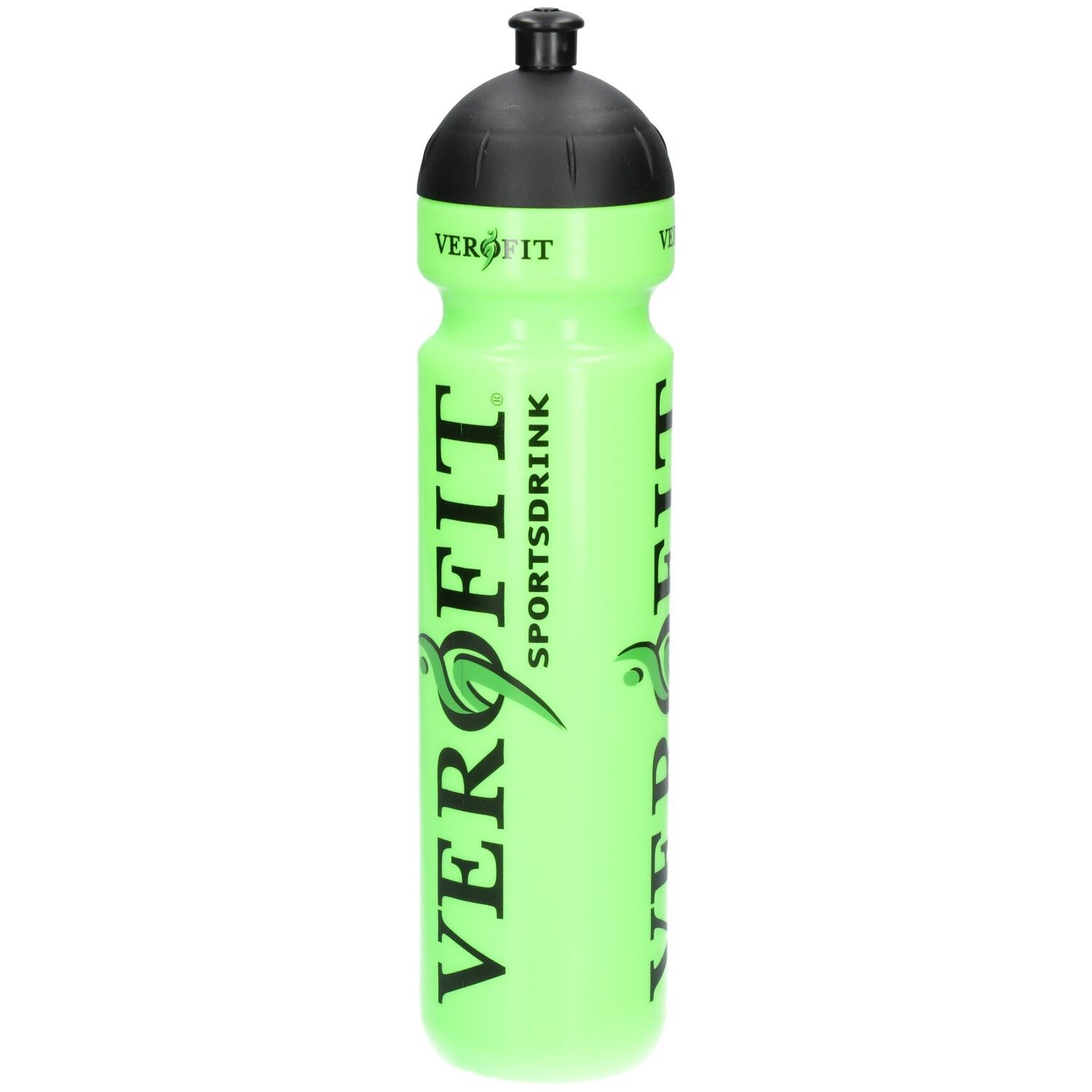 Bouteille de sport vert vif avec bouchon noir et inscription 'VEROFIT SPORTSDRINK'.