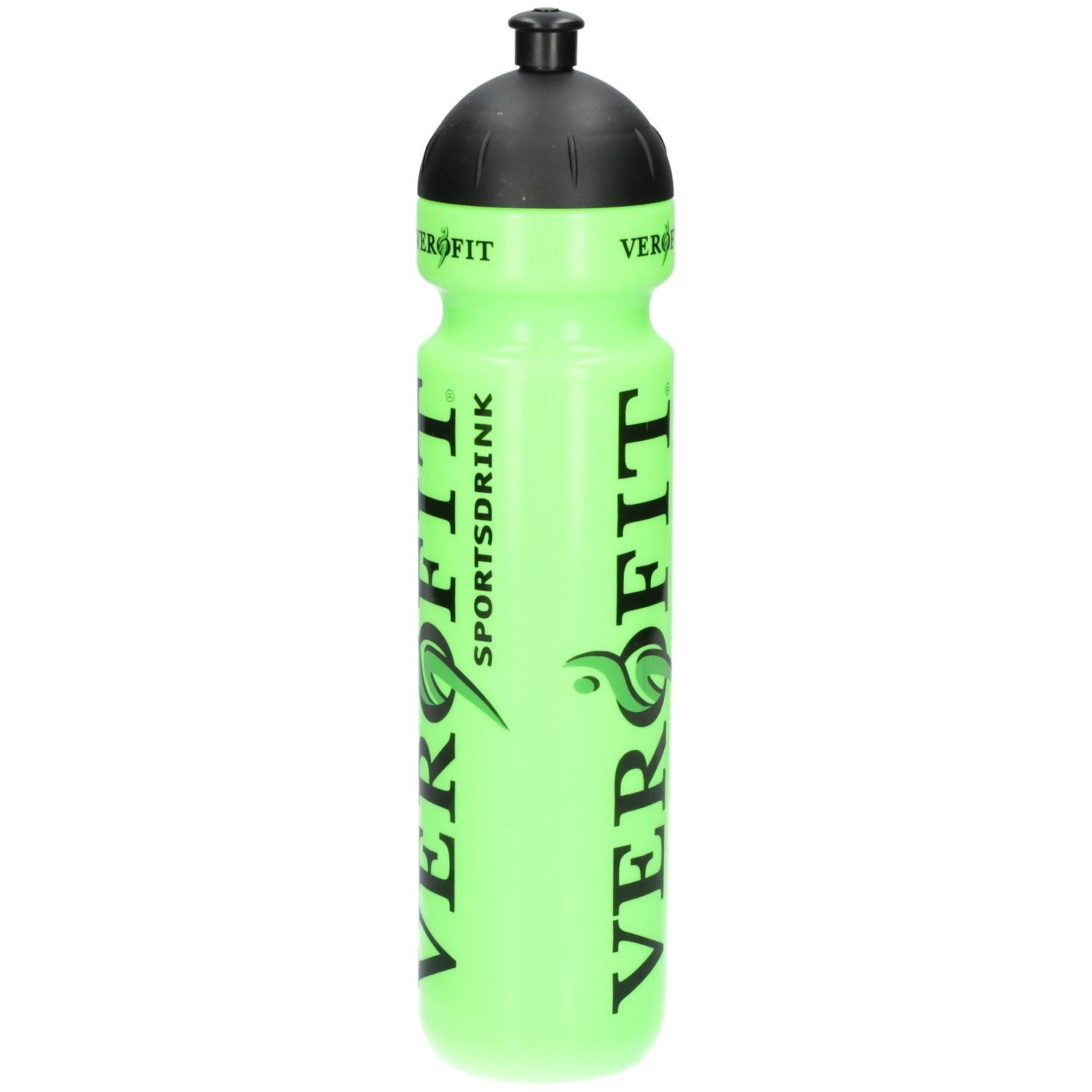 Bouteille de sport vert vif avec bouchon noir et inscription 'VEROFIT SPORTSDRINK'.