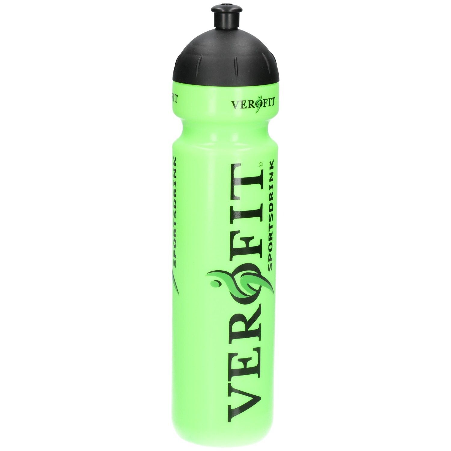 Bouteille de sport vert vif avec bouchon noir et inscription 'VEROFIT SPORTSDRINK'.