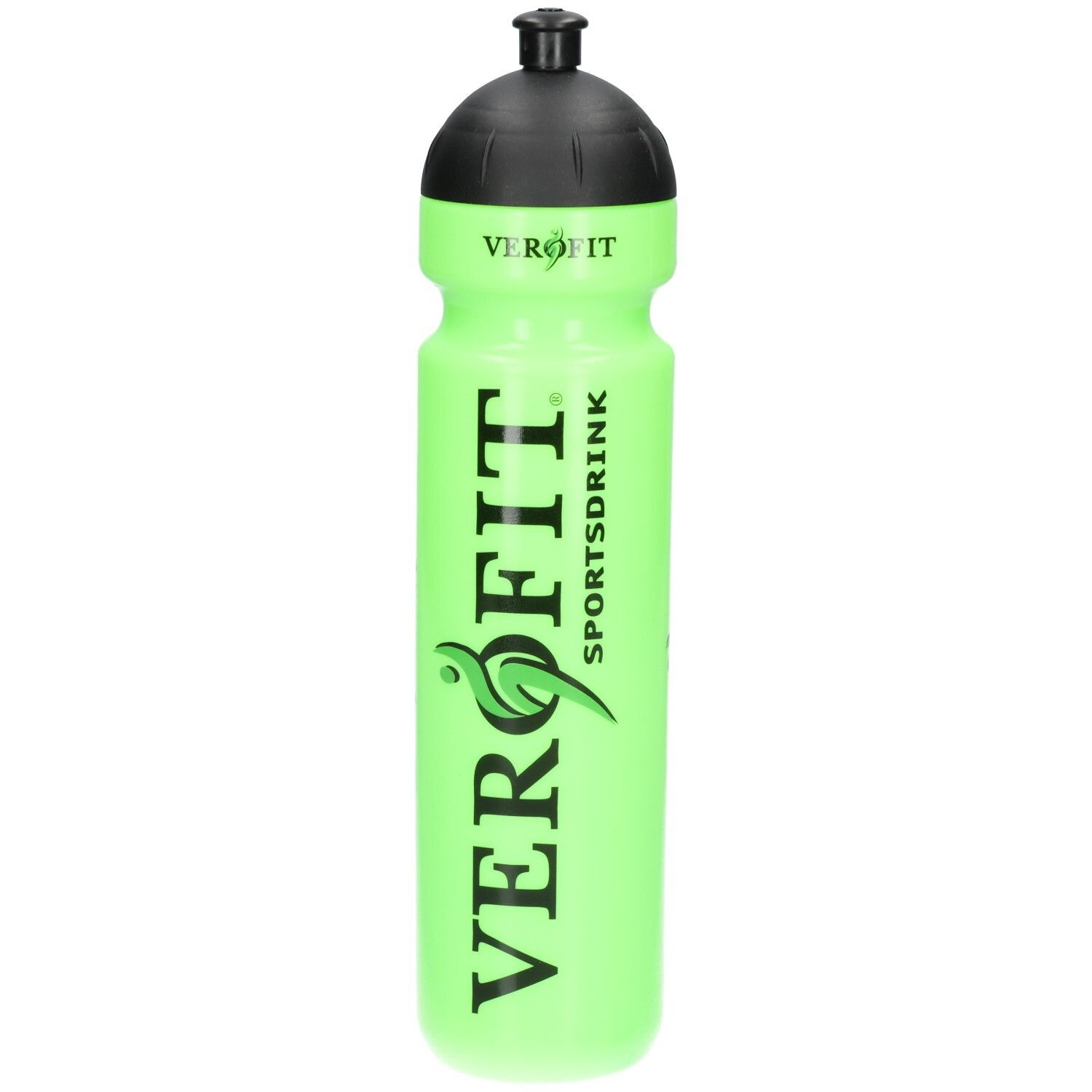 Bouteille de sport vert vif avec bouchon noir et inscription 'VEROFIT SPORTSDRINK'.