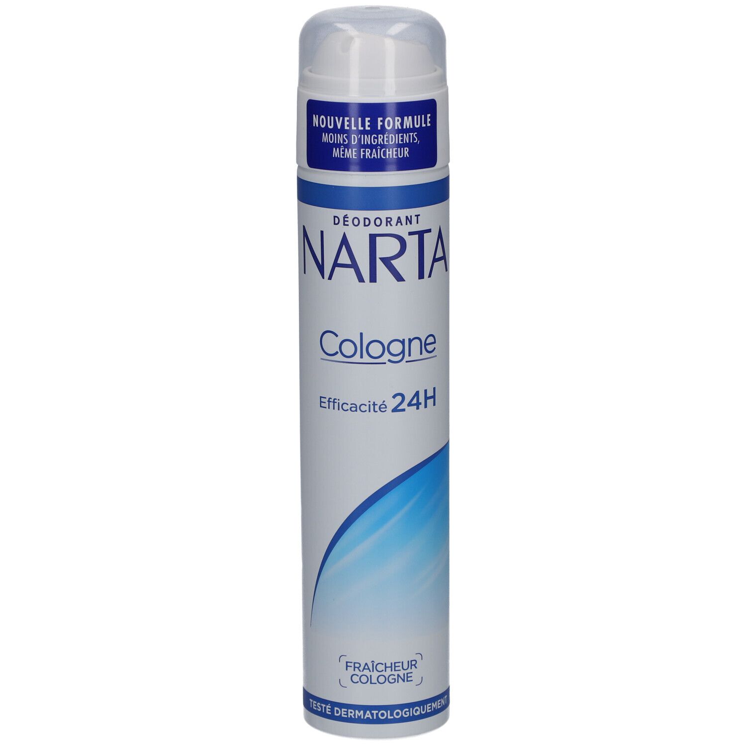NARTA Deodorant Cologne. Weiße Dose mit blauem Logo und Schriftzug. 24H Wirksamkeit. Dermatologisch getestet.