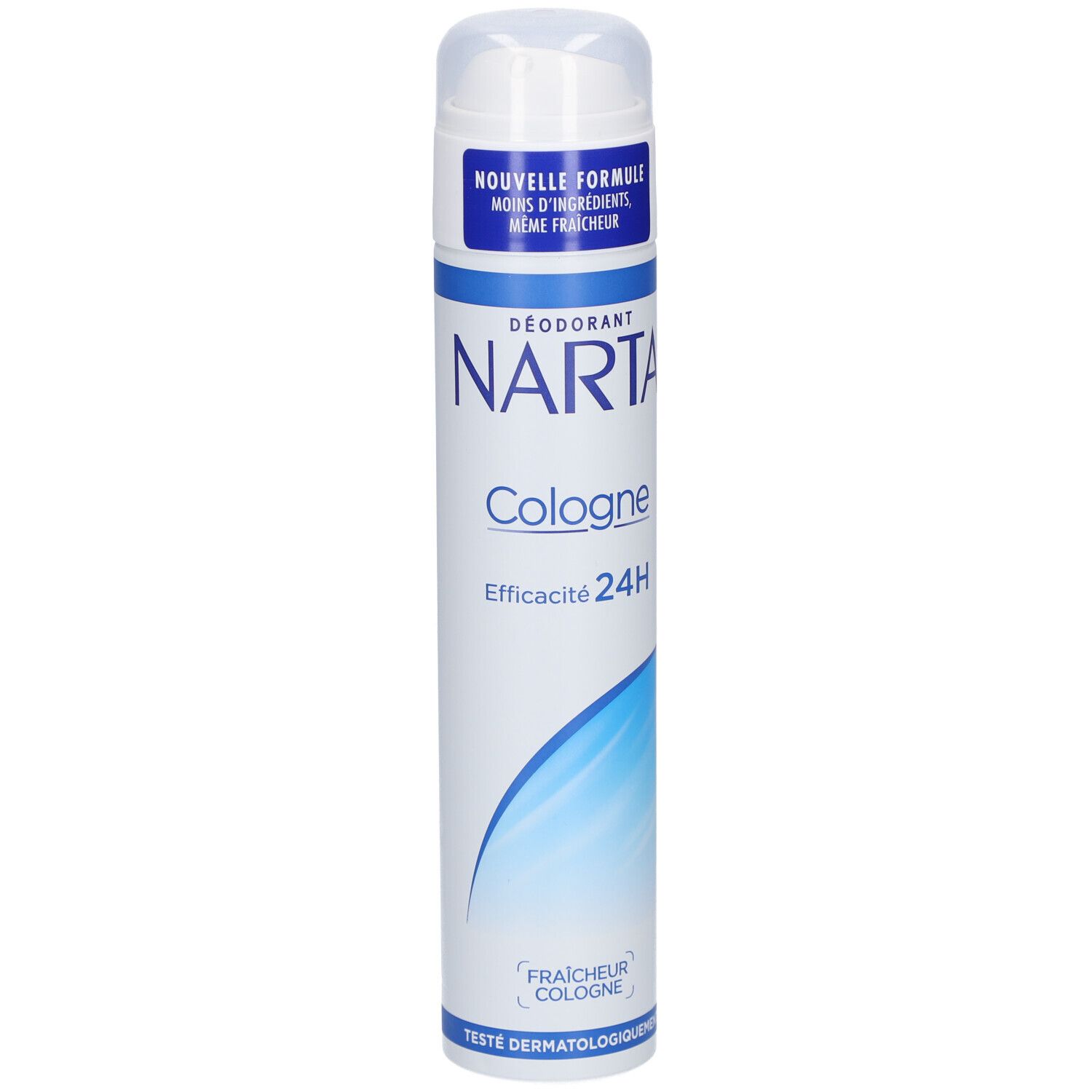 NARTA Deodorant Cologne. Weiße Dose mit blauem Logo und Schriftzug. 24H Wirksamkeit. Dermatologisch getestet.