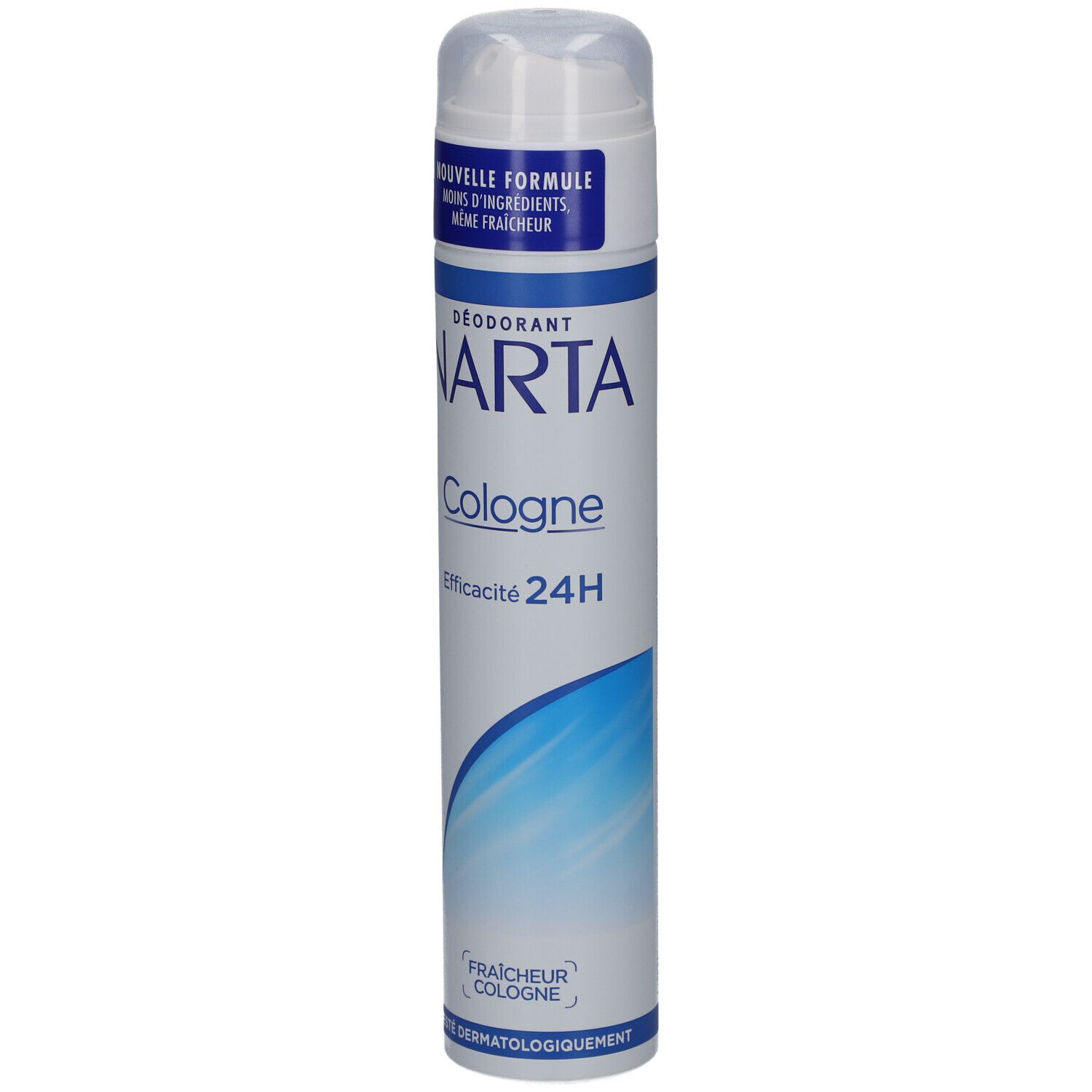NARTA Deodorant Cologne. Weiße Dose mit blauem Logo und Schriftzug. 24H Wirksamkeit. Dermatologisch getestet.