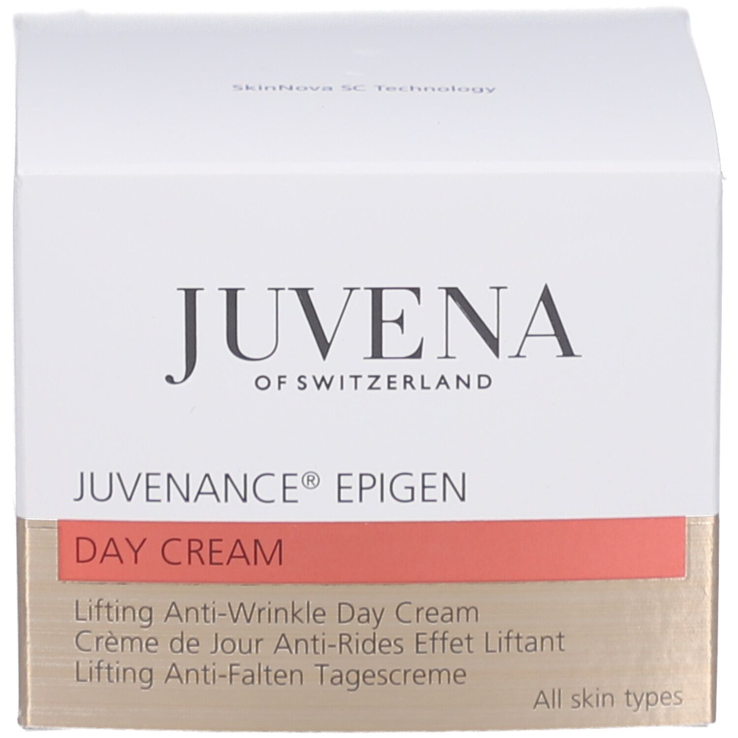 Emballage du produit avec texte : JUVENA, JUVENANCE EPIGEN, DAY CREAM, Lifting Anti-Wrinkle Day Cream.