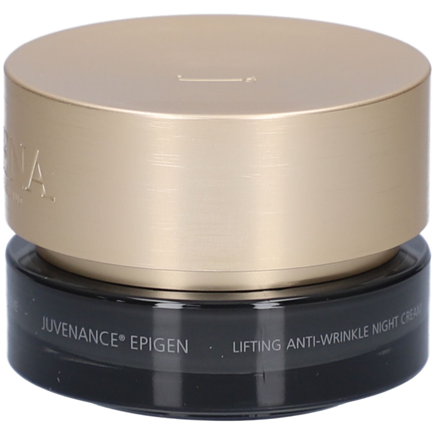 Creme-Tiegel mit goldfarbenem Deckel. Aufschrift: Juvenance Epigen, Lifting Anti-Wrinkle Night Cream.