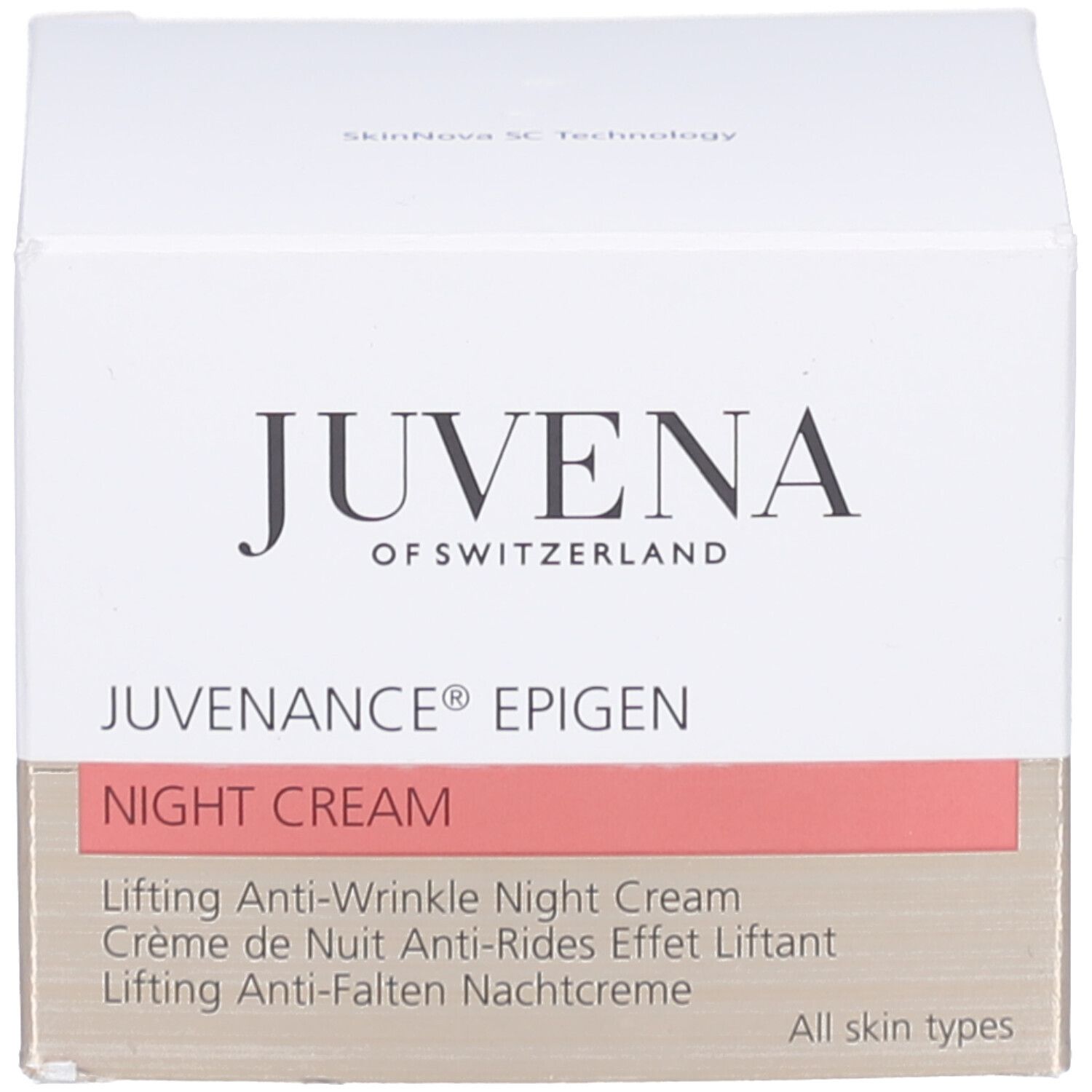Verpackung. Aufschrift: Juvena, Juvenance Epigen, Night Cream, Lifting Anti-Wrinkle Night Cream.