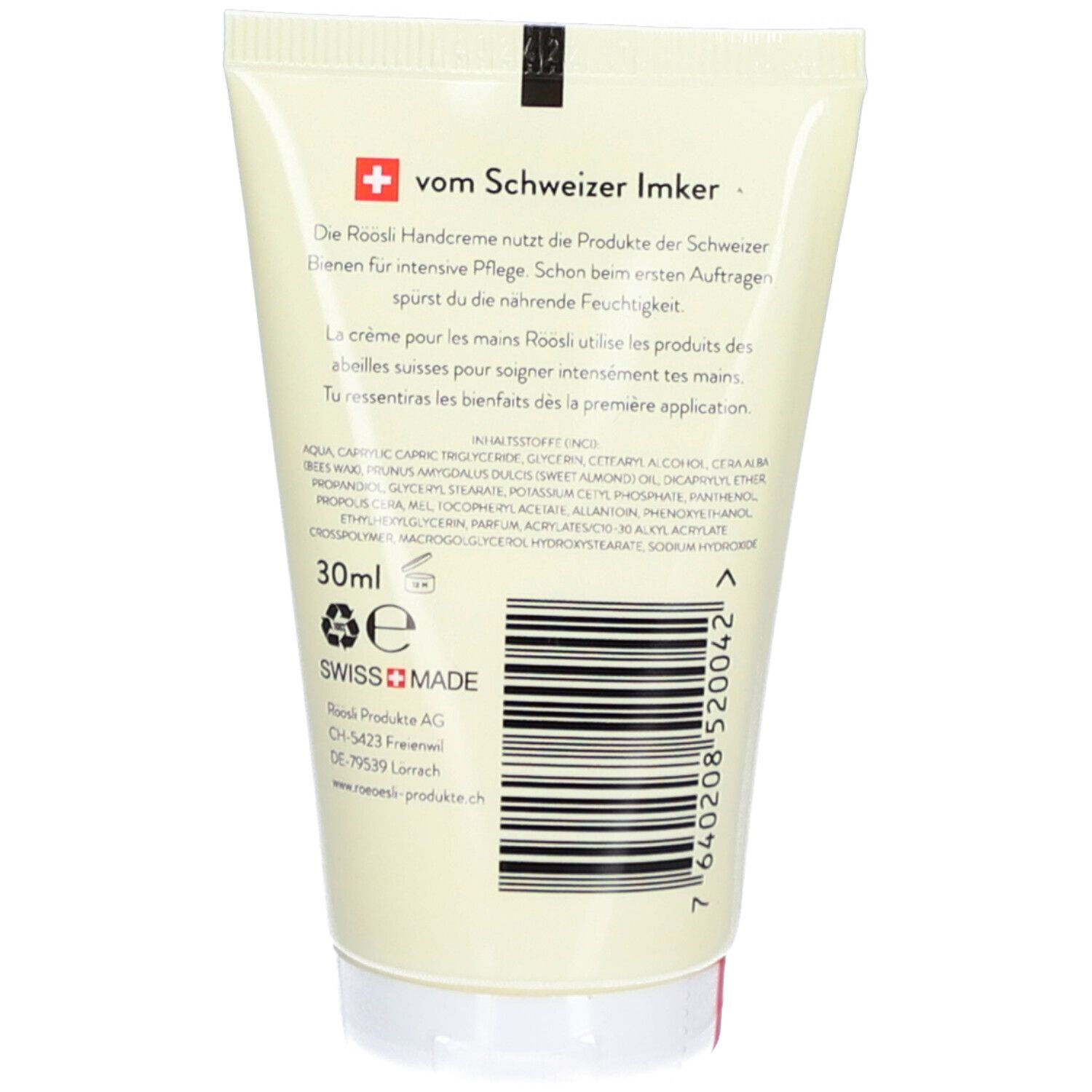 RÖÖSLI COSMETICS Crème pour les mains à la propolis, miel & cire d'abeille