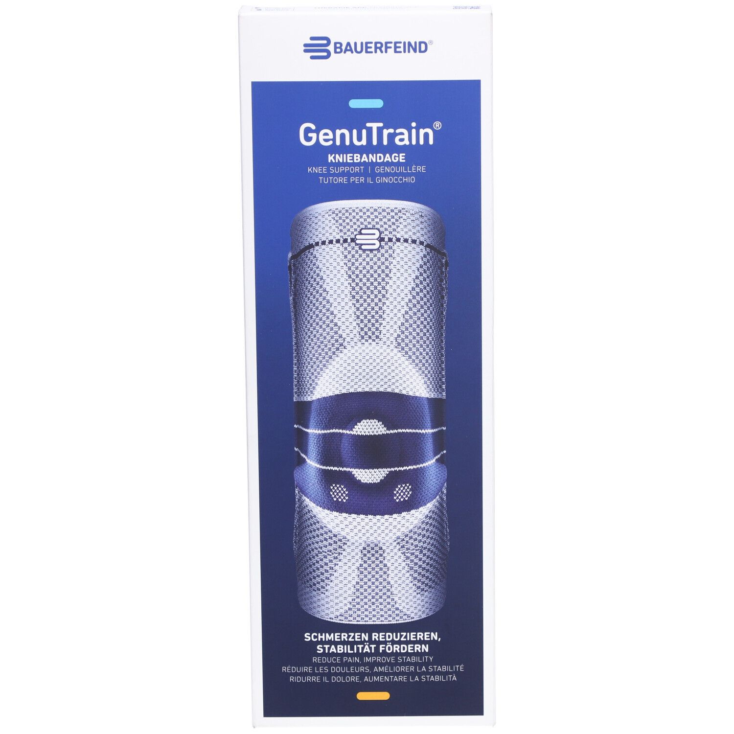 BAUERFEIND® GenuTrain Aktive Kniebandage, Patella und Bandage Größe 1 Titan