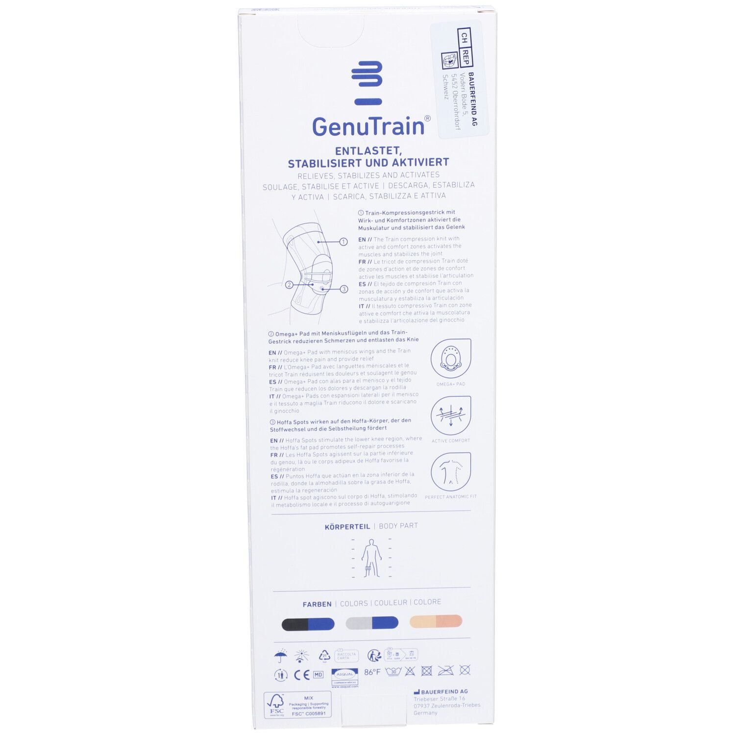 BAUERFEIND® GenuTrain Aktiv-, Patella- und Bandkniebandage Gr. 3 Comfort Titan