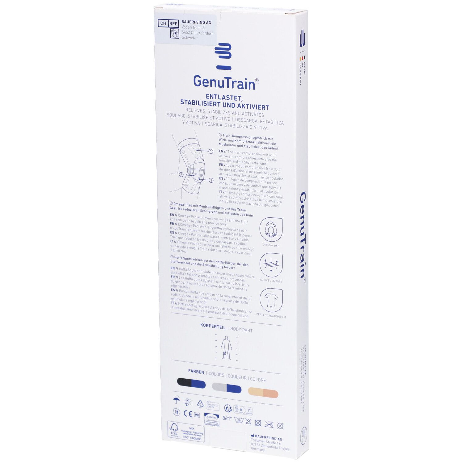 BAUERFEIND® GenuTrain Genouillère active, rotulienne et ligamentaire Taille 5 Comfort titan