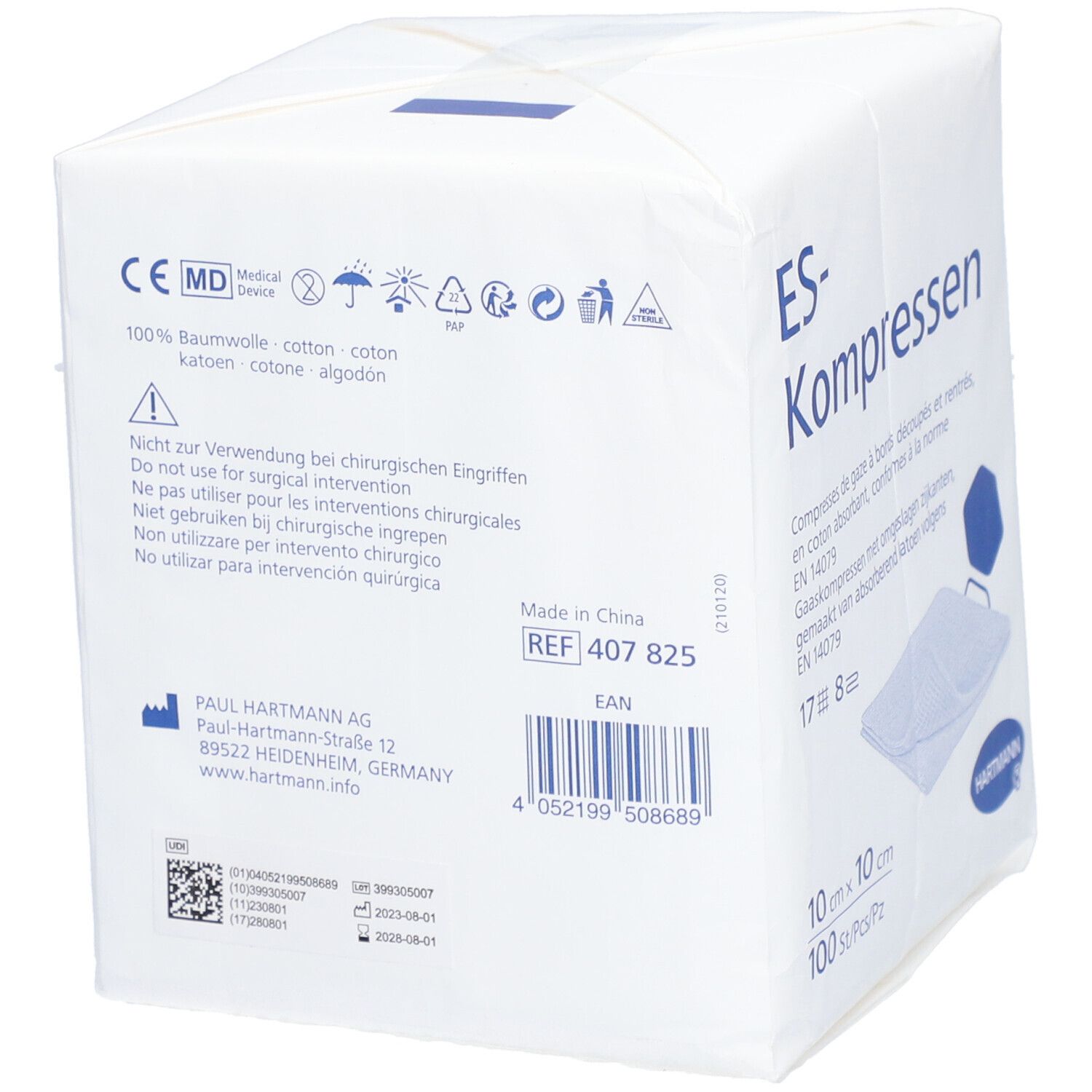 HARTMANN ES Compresses 8 couches 10 x 10 cm