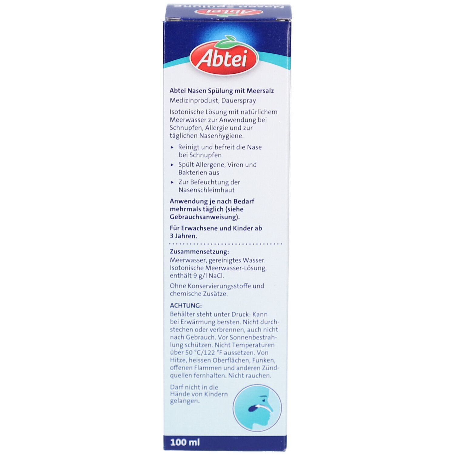 Seitenansicht der Verpackung. Informationen zur Anwendung und Inhaltsstoffen.