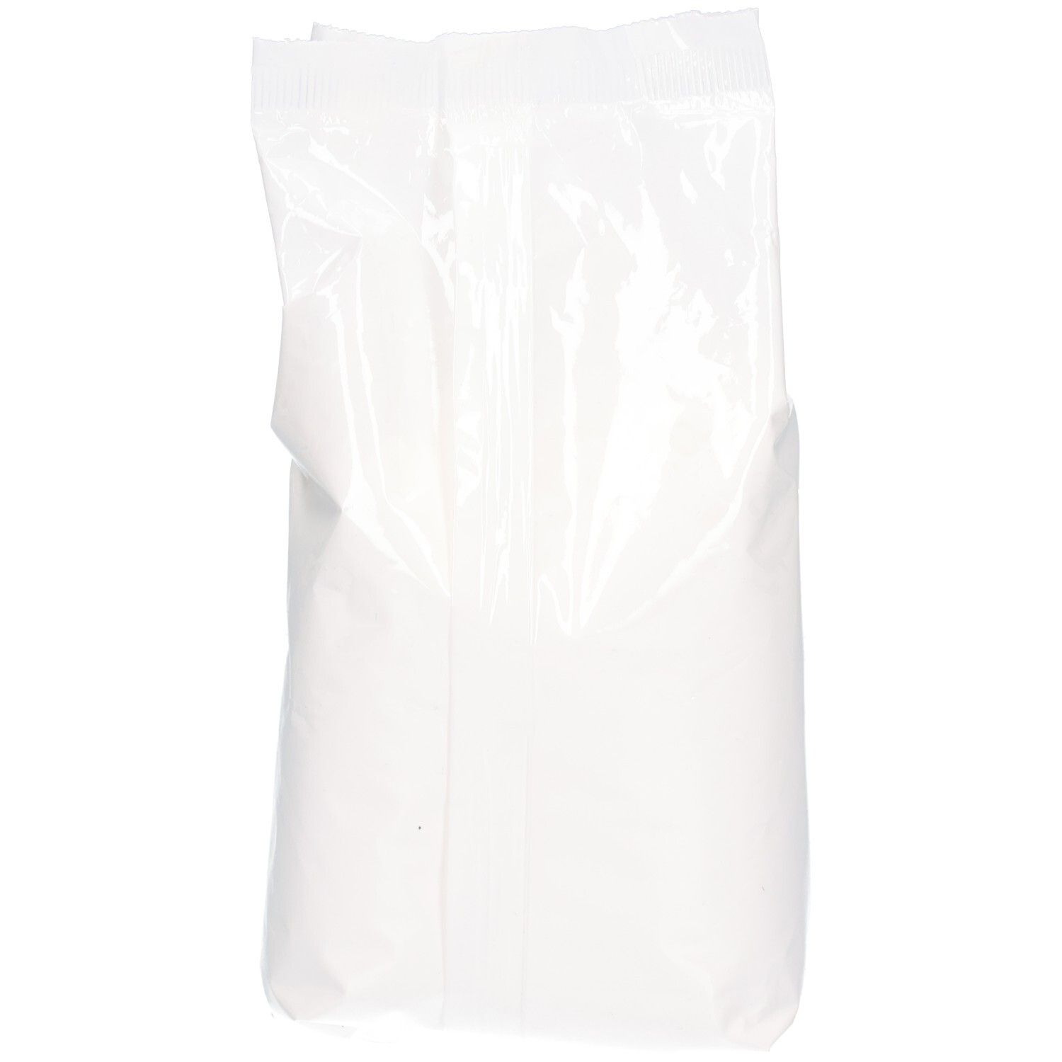 Sachet transparent blanc contenant de la fécule de tapioca. Le sachet est fermé.