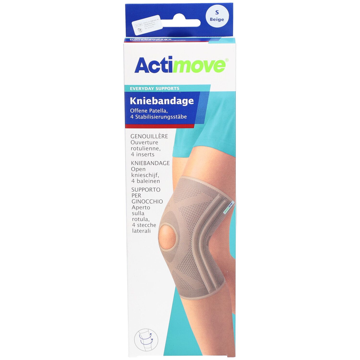 ACTIMOVE® Everyday Supports - Genouillère avec ouverture rotulienne, 4 inserts - Taille S (31-36 cm)