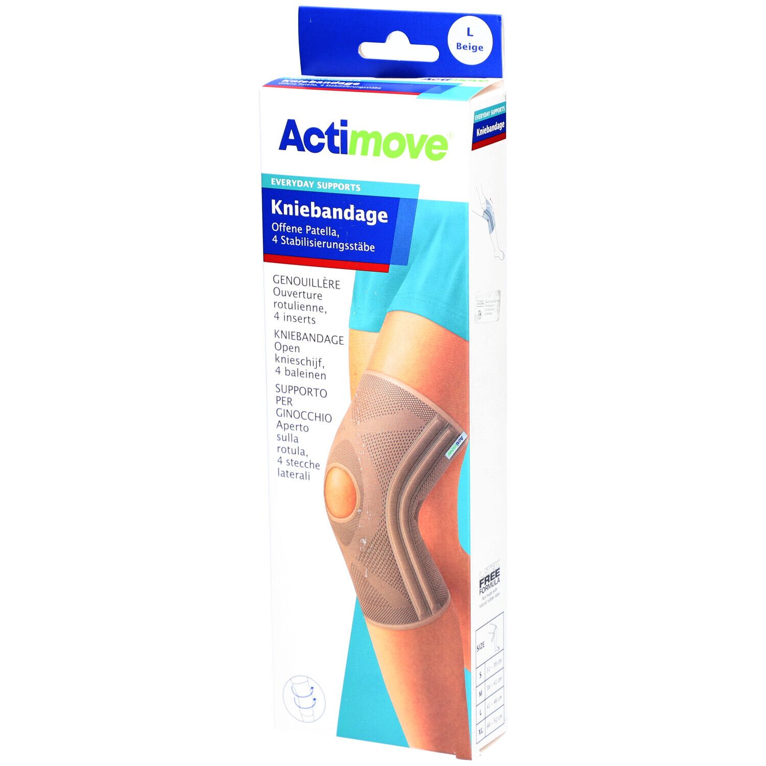 ACTIMOVE® Genouillère ouverte rotulienne, 4 inserts, Taille L Beige