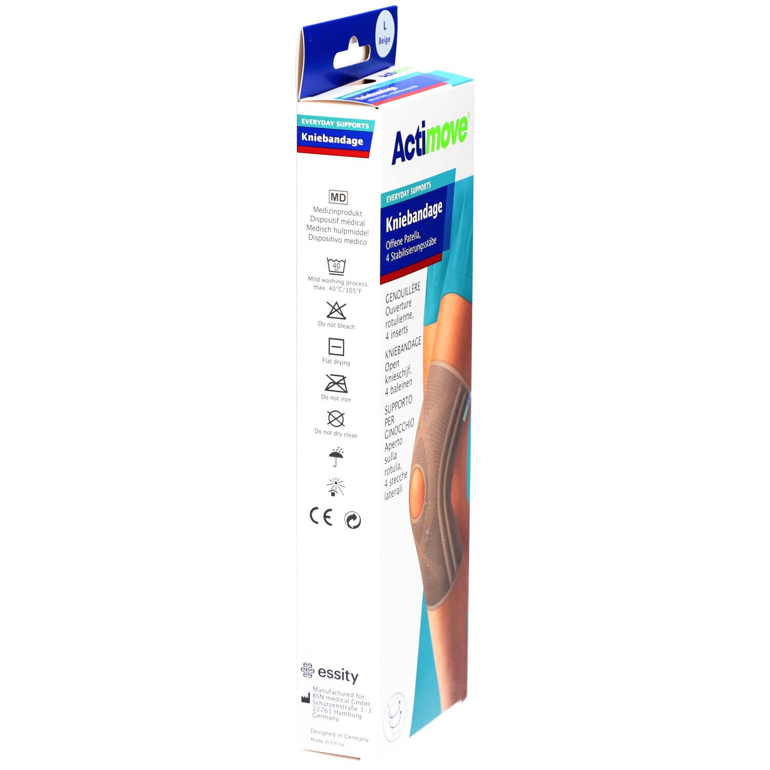 ACTIMOVE® Genouillère ouverte rotulienne, 4 inserts, Taille L Beige