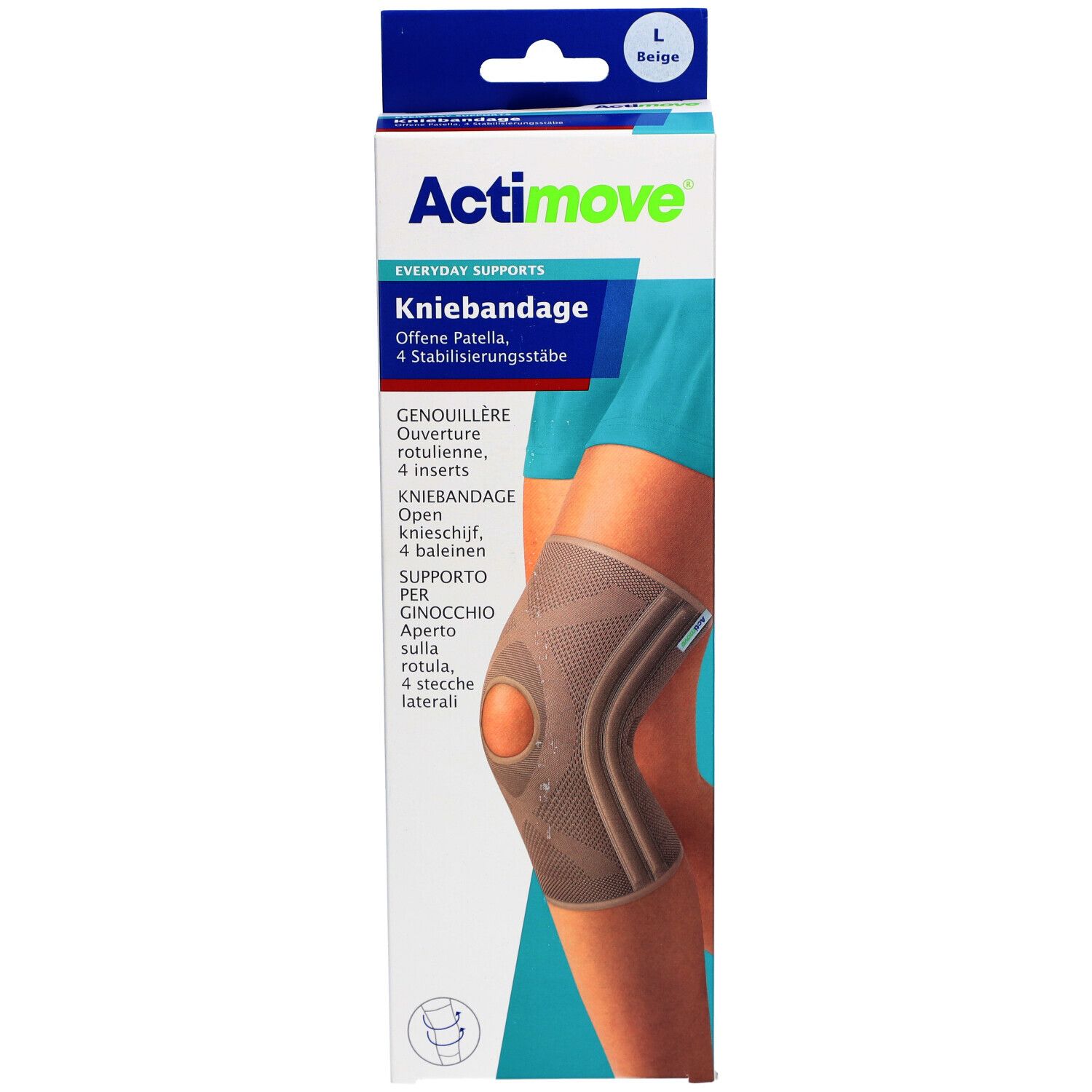 ACTIMOVE® Genouillère ouverte rotulienne, 4 inserts, Taille L Beige