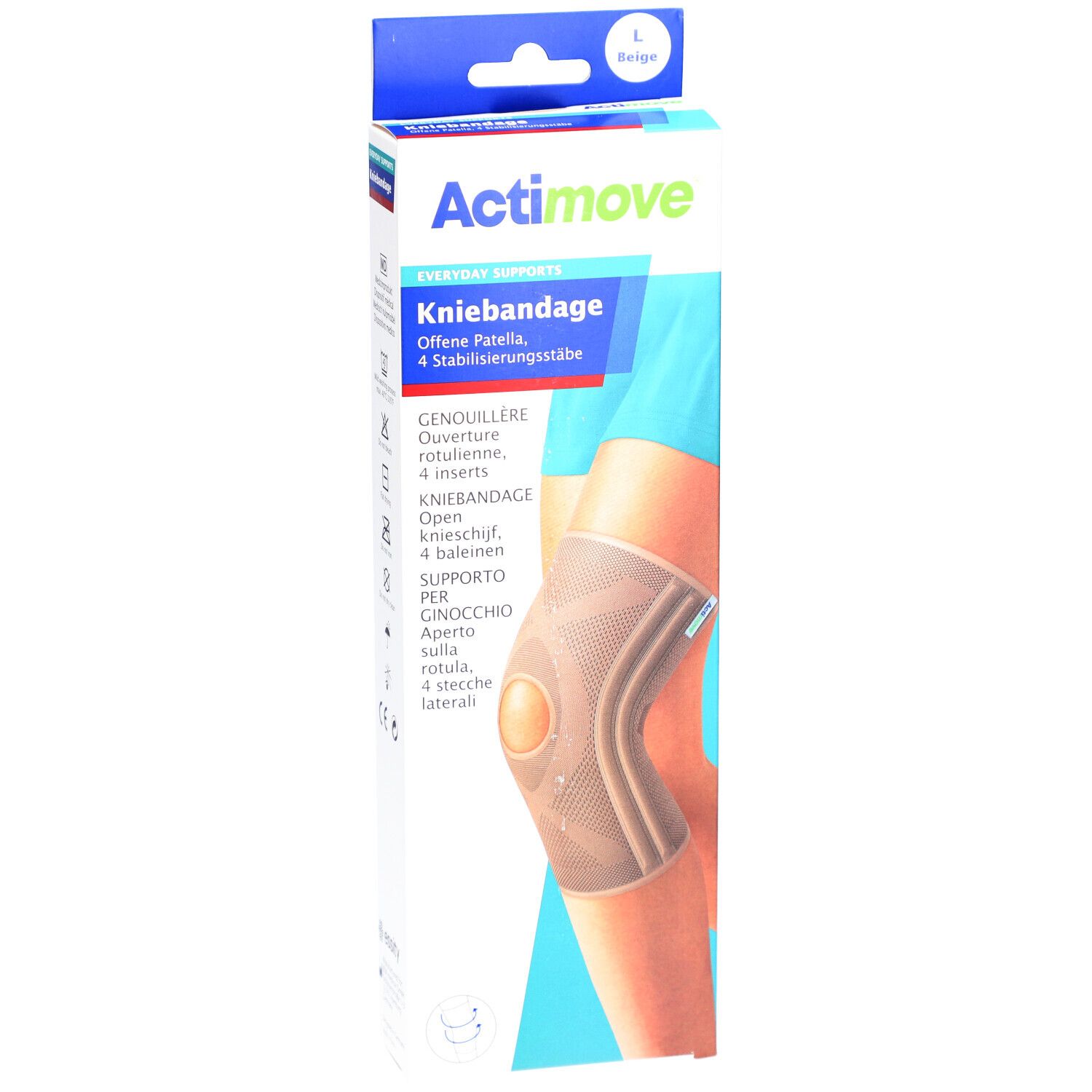 ACTIMOVE® Genouillère ouverte rotulienne, 4 inserts, Taille L Beige