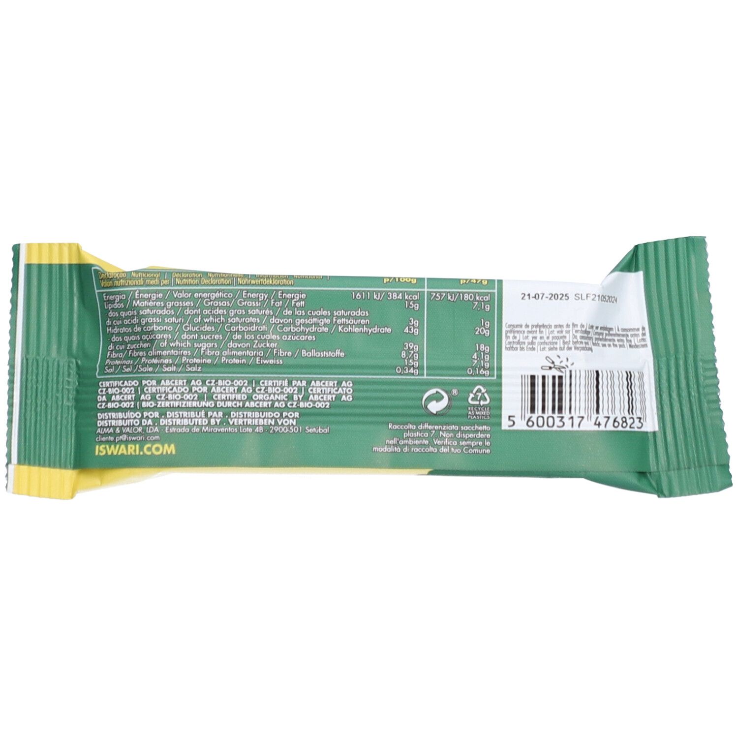 ISWARI Buddha Protein - Bio Chia, Zitrone und Spirulina Protein Riegel