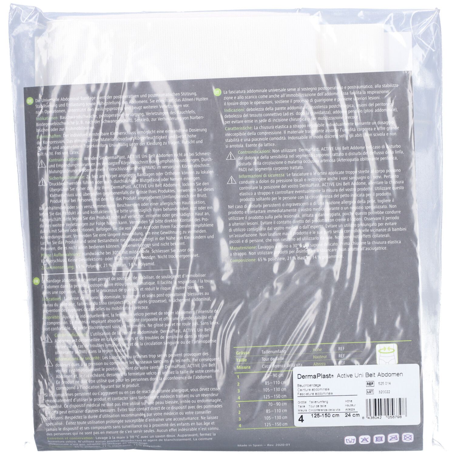 HARTMANN Dermaplast® Active Unibelt Abdomen Ceinture abdominale Taille 4 125-150 cm klein