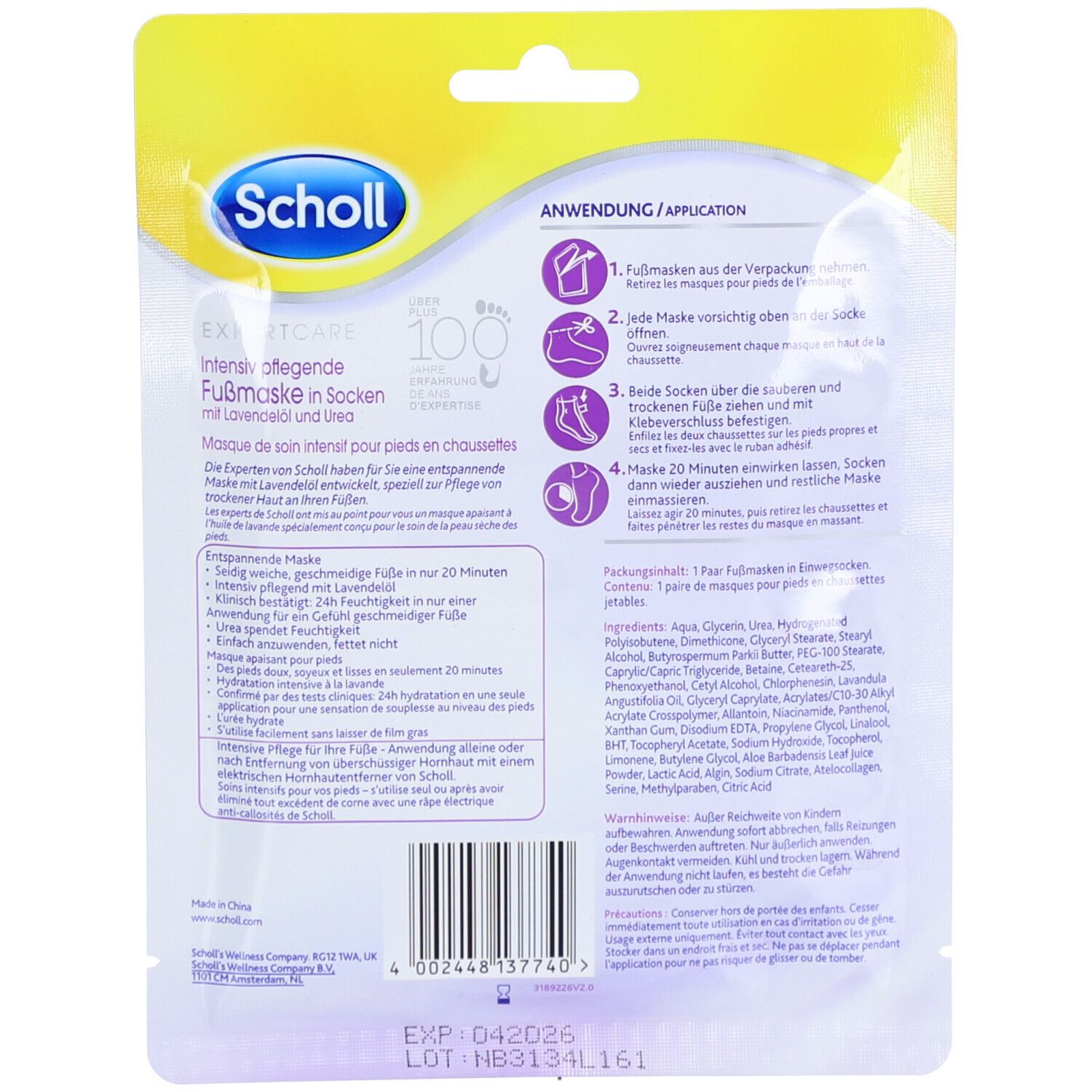 SCHOLL EXPERTCARE Intensiv nährende Fußmaske Lavendel